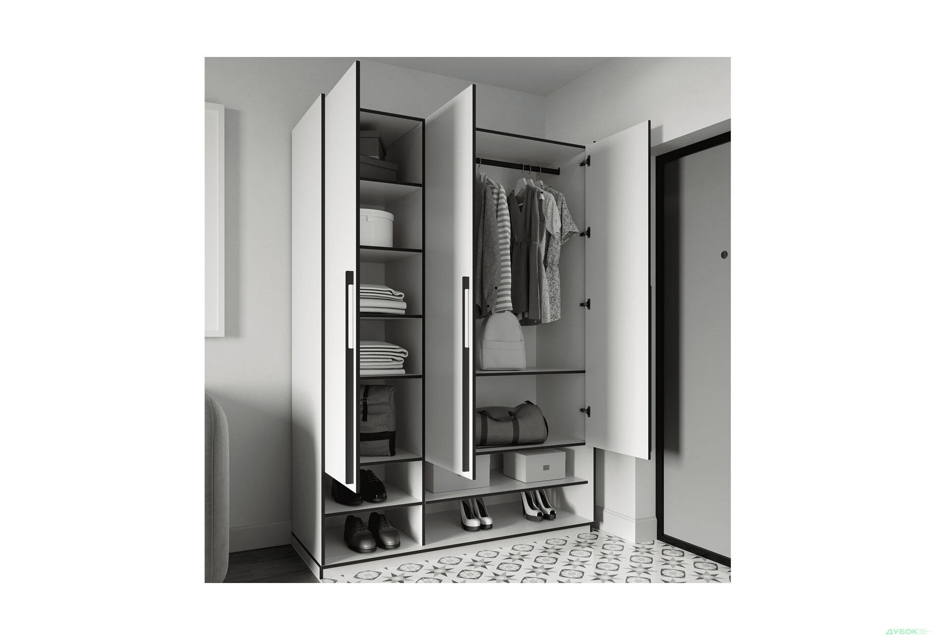 Шкаф Moreli Ramo / Рамо R-0006 3-дверный со штангой и полками 148,4 см, белый - Изображение 3 Изображение 3 - Шкаф Moreli Ramo / Рамо R-0006 3-дверный со штангой и полками 148,4 см, белый