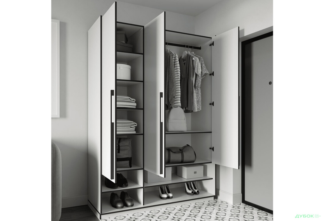 Шкаф Moreli Ramo / Рамо R-0006 3-дверный со штангой и полками 148,4 см, белый - Изображение 3 Изображение 3 - Шкаф Moreli Ramo / Рамо R-0006 3-дверный со штангой и полками 148,4 см, белый