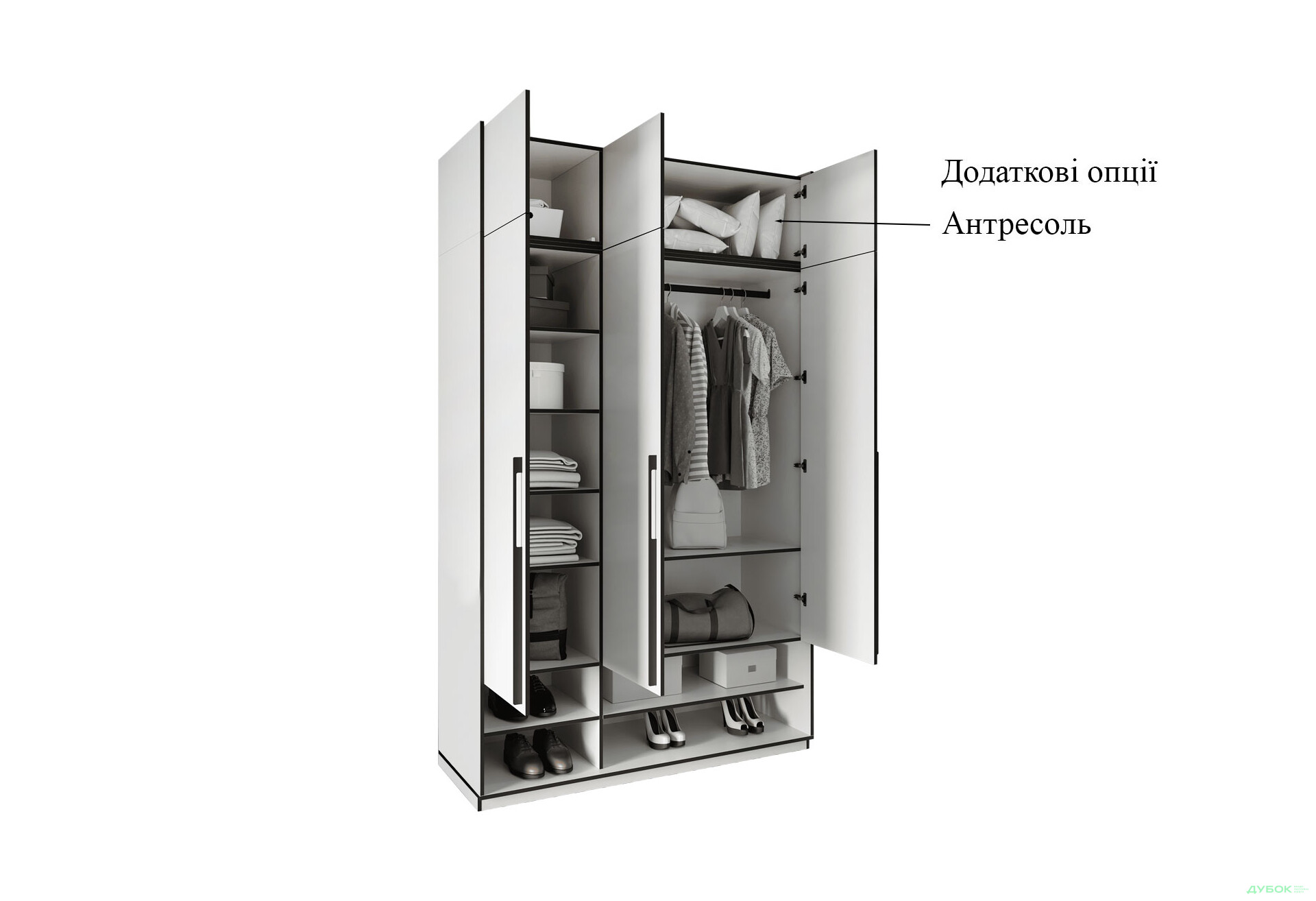 Шкаф Moreli Ramo / Рамо R-0006 3-дверный со штангой и полками 148,4 см, белый - Изображение 7 Изображение 7 - Шкаф Moreli Ramo / Рамо R-0006 3-дверный со штангой и полками 148,4 см, белый