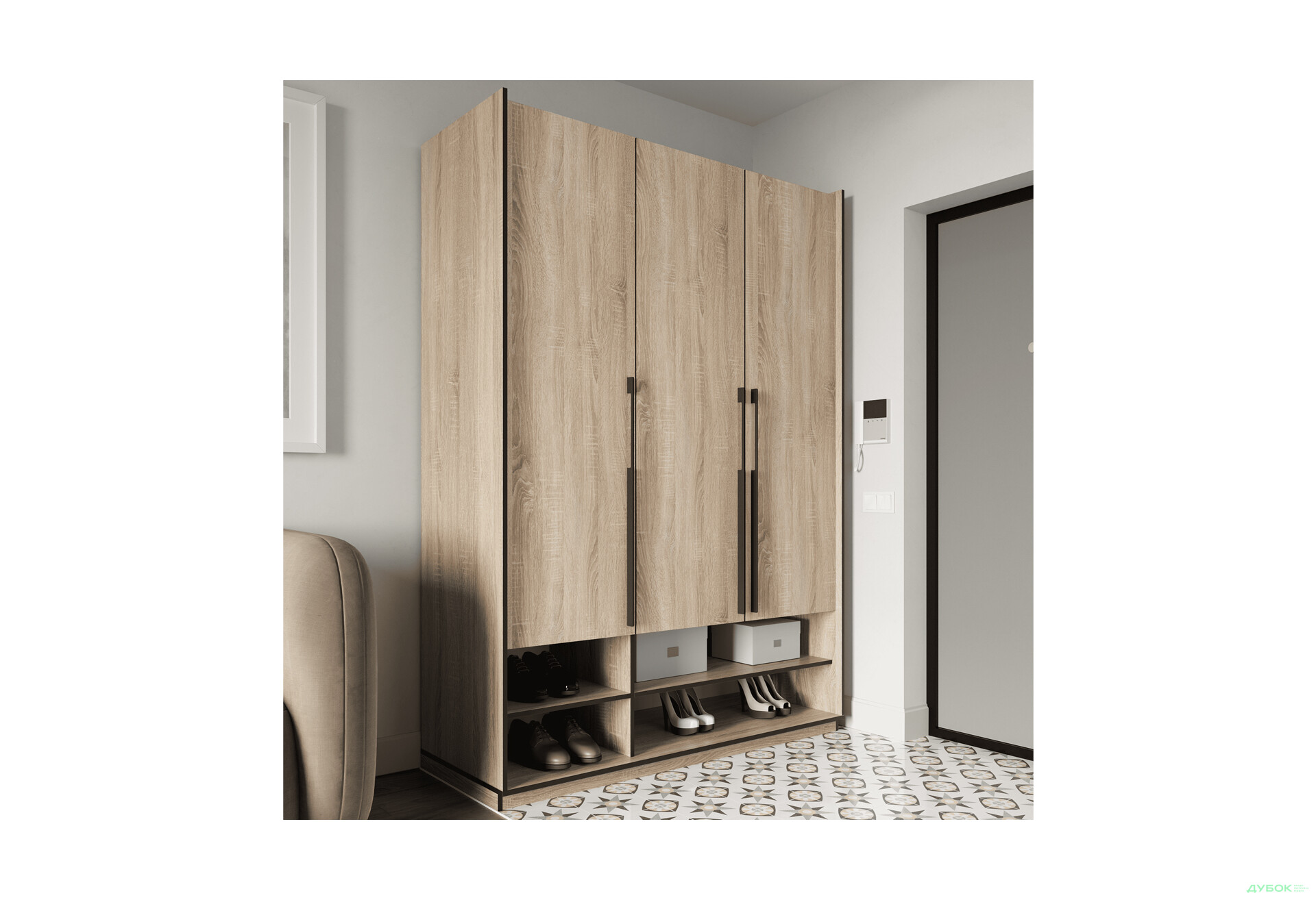 Шкаф Moreli Ramo / Рамо R-0006 3-дверный со штангой и полками 148,4 см, дуб сонома - Изображение 2 Изображение 2 - Шкаф Moreli Ramo / Рамо R-0006 3-дверный со штангой и полками 148,4 см, дуб сонома