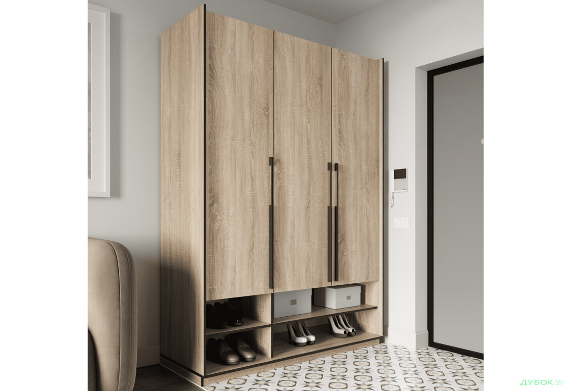 Шкаф Moreli Ramo / Рамо R-0006 3-дверный со штангой и полками 148,4 см, дуб сонома - Изображение 2 Изображение 2 - Шкаф Moreli Ramo / Рамо R-0006 3-дверный со штангой и полками 148,4 см, дуб сонома