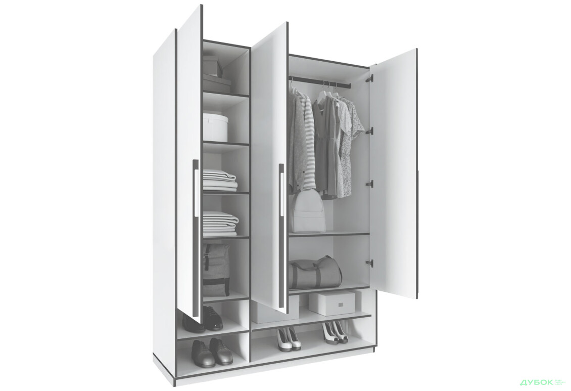 Шкаф Moreli Ramo / Рамо R-0006 3-дверный со штангой и полками 148,4 см, дуб сонома - Изображение 4 Изображение 4 - Шкаф Moreli Ramo / Рамо R-0006 3-дверный со штангой и полками 148,4 см, дуб сонома