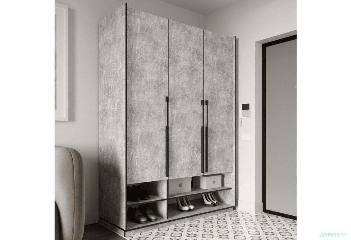 Шафа Moreli Ramo / Рамо R-0006 3-дверна зі штангою та полицями 148,4 см, бетон - Зображення 2 Зображення 2 - Шафа Moreli Ramo / Рамо R-0006 3-дверна зі штангою та полицями 148,4 см, бетон