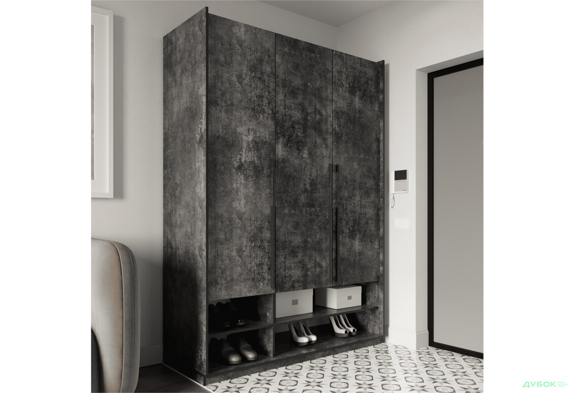 Шафа Moreli Ramo / Рамо R-0006 3-дверна зі штангою та полицями 148,4 см, бетон темний - Зображення 2 Зображення 2 - Шафа Moreli Ramo / Рамо R-0006 3-дверна зі штангою та полицями 148,4 см, бетон темний