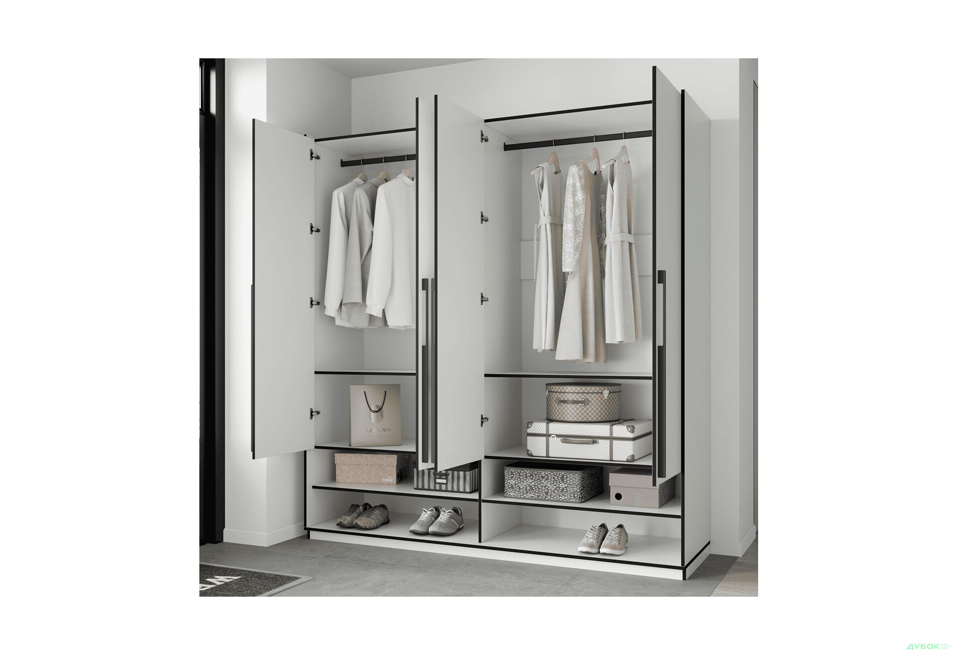 Шафа Moreli Ramo / Рамо R-0008 4-дверна зі штангами та полицями 196,8 см, біла - Зображення 3 Зображення 3 - Шафа Moreli Ramo / Рамо R-0008 4-дверна зі штангами та полицями 196,8 см, біла