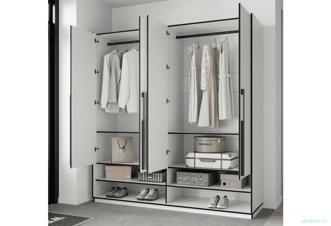 Шафа Moreli Ramo / Рамо R-0008 4-дверна зі штангами та полицями 196,8 см, біла - Зображення 3 Зображення 3 - Шафа Moreli Ramo / Рамо R-0008 4-дверна зі штангами та полицями 196,8 см, біла