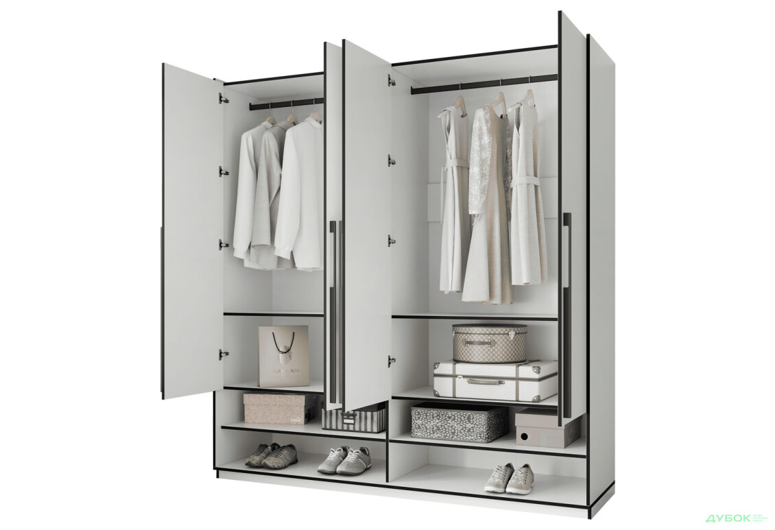 Шафа Moreli Ramo / Рамо R-0008 4-дверна зі штангами та полицями 196,8 см, біла - Зображення 5 Зображення 5 - Шафа Moreli Ramo / Рамо R-0008 4-дверна зі штангами та полицями 196,8 см, біла