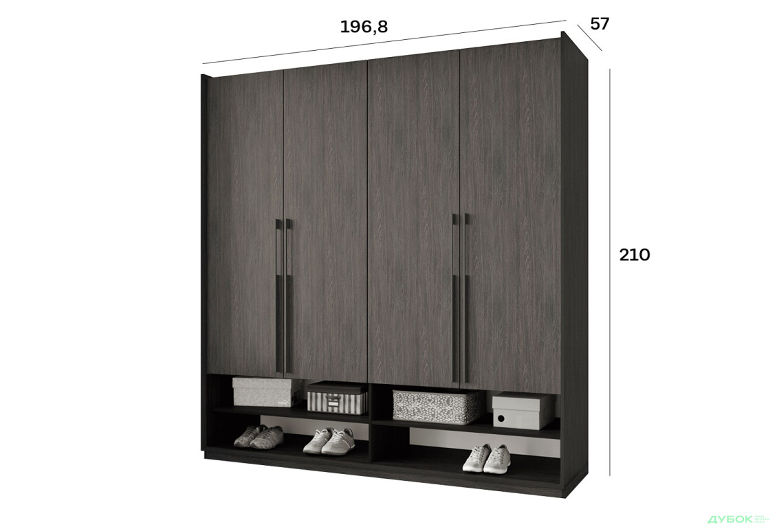 Шафа Moreli Ramo / Рамо R-0008 4-дверна зі штангами та полицями 196,8 см, венге - Зображення 3 Зображення 3 - Шафа Moreli Ramo / Рамо R-0008 4-дверна зі штангами та полицями 196,8 см, венге