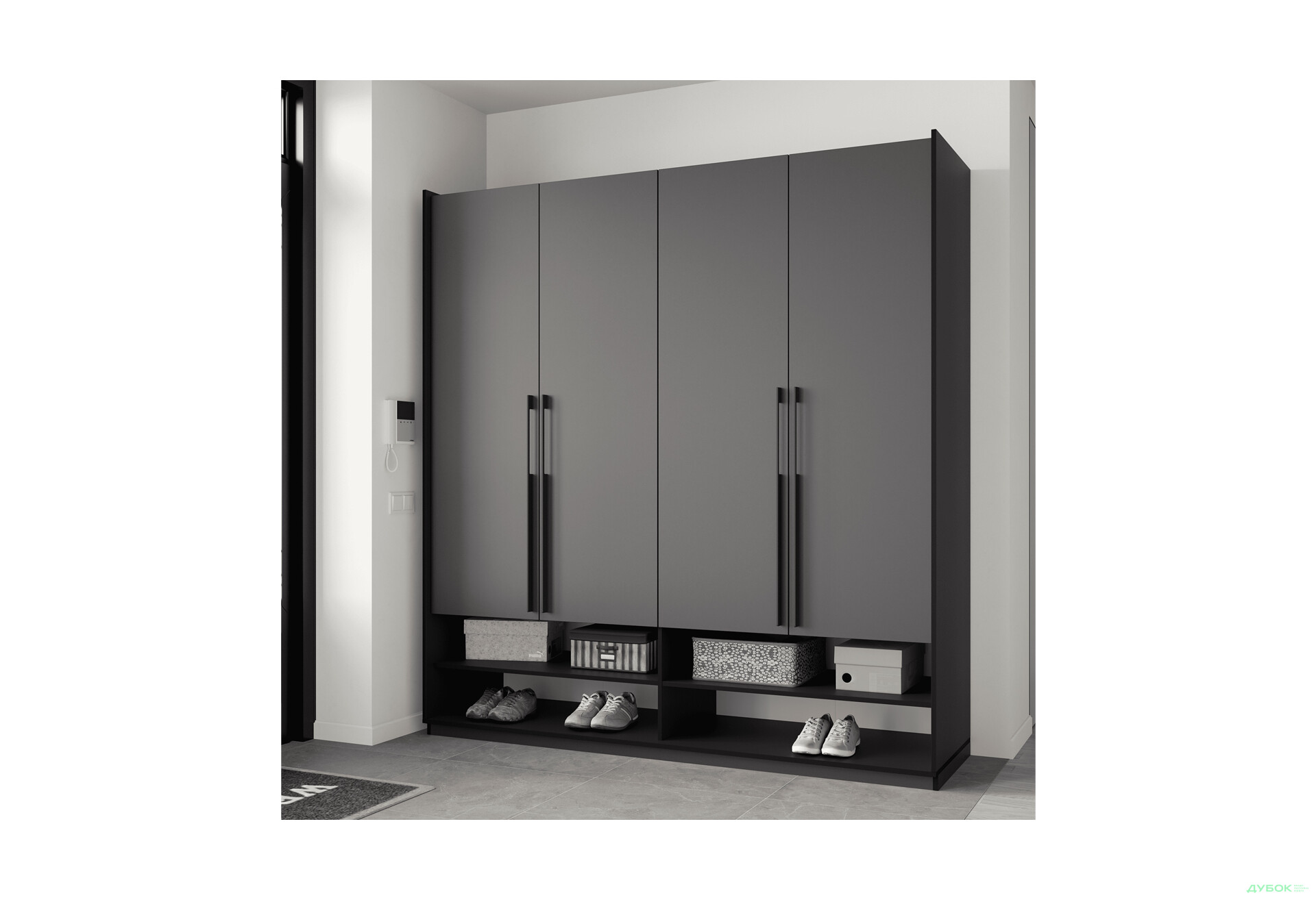 Шкаф Moreli Ramo / Рамо R-0008 4-дверный со штангами и полками 196,8 см, антрацит - Изображение 2 Изображение 2 - Шкаф Moreli Ramo / Рамо R-0008 4-дверный со штангами и полками 196,8 см, антрацит