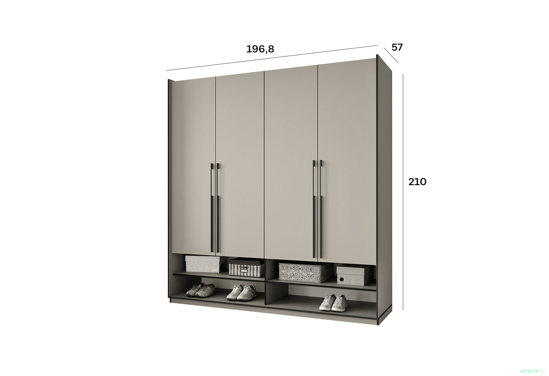 Шафа Moreli Ramo / Рамо R-0008 4-дверна зі штангами та полицями 196,8 см, кашемір - Зображення 3 Зображення 3 - Шафа Moreli Ramo / Рамо R-0008 4-дверна зі штангами та полицями 196,8 см, кашемір