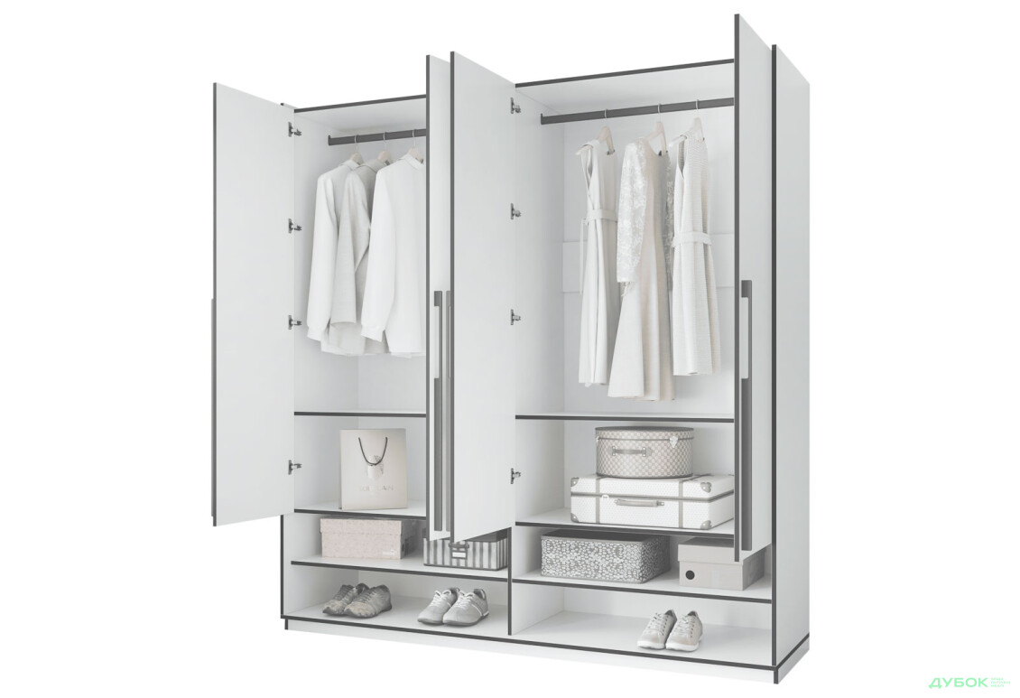 Шафа Moreli Ramo / Рамо R-0008 4-дверна зі штангами та полицями 196,8 см, дуб сонома - Зображення 4 Зображення 4 - Шафа Moreli Ramo / Рамо R-0008 4-дверна зі штангами та полицями 196,8 см, дуб сонома