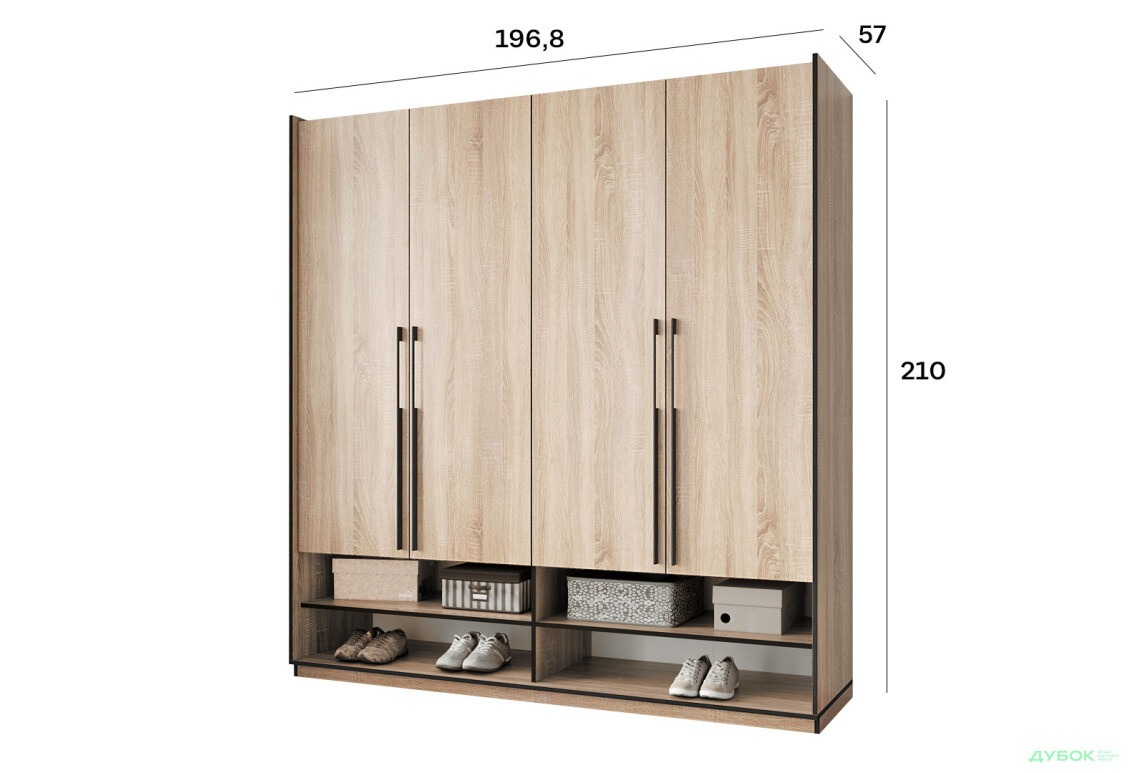 Шафа Moreli Ramo / Рамо R-0008 4-дверна зі штангами та полицями 196,8 см, дуб сонома - Зображення 3 Зображення 3 - Шафа Moreli Ramo / Рамо R-0008 4-дверна зі штангами та полицями 196,8 см, дуб сонома