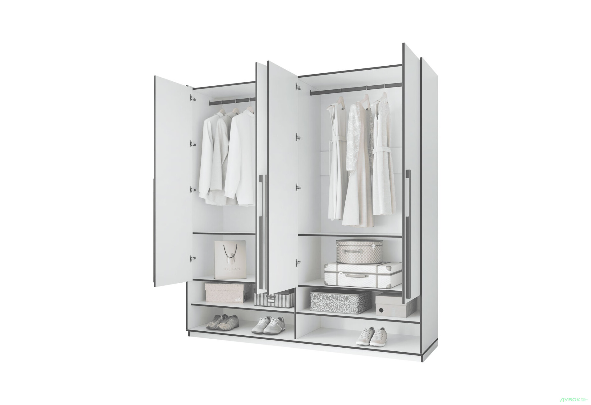 Шафа Moreli Ramo / Рамо R-0008 4-дверна зі штангами та полицями 196,8 см, дуб аппалачі - Зображення 4 Зображення 4 - Шафа Moreli Ramo / Рамо R-0008 4-дверна зі штангами та полицями 196,8 см, дуб аппалачі