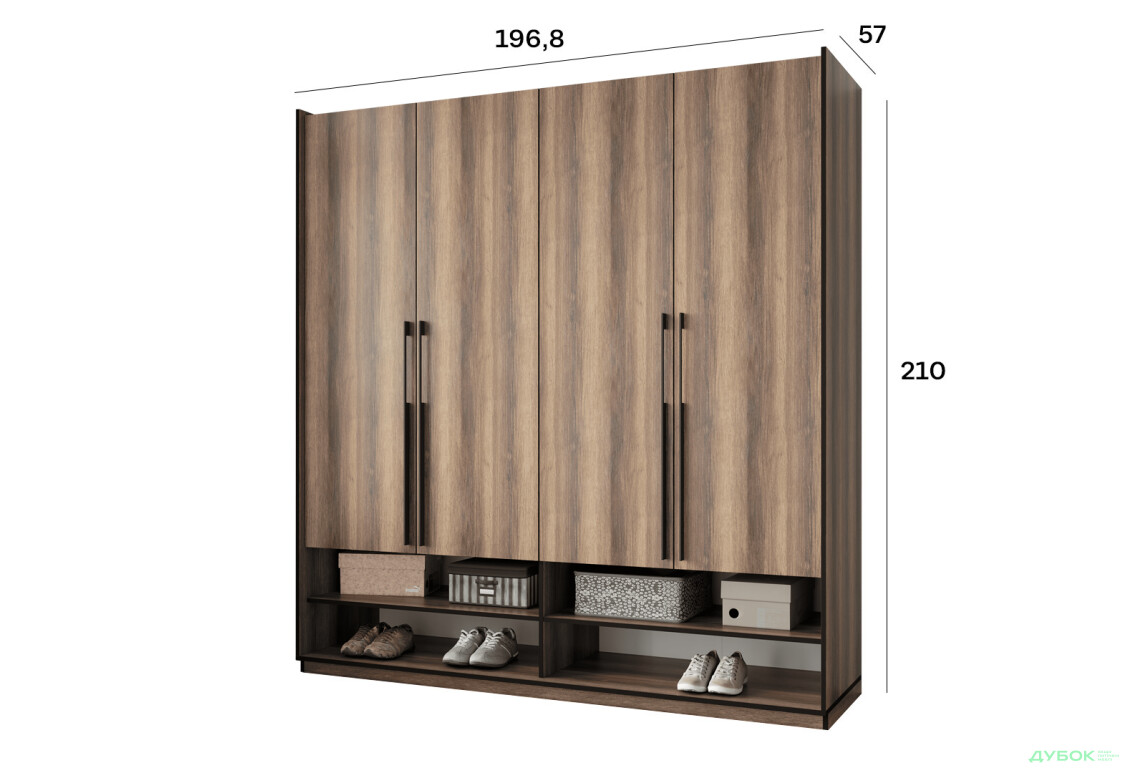 Шкаф Moreli Ramo / Рамо R-0008 4-дверный со штангами и полками 196,8 см, дуб кверкус - Изображение 3 Изображение 3 - Шкаф Moreli Ramo / Рамо R-0008 4-дверный со штангами и полками 196,8 см, дуб кверкус