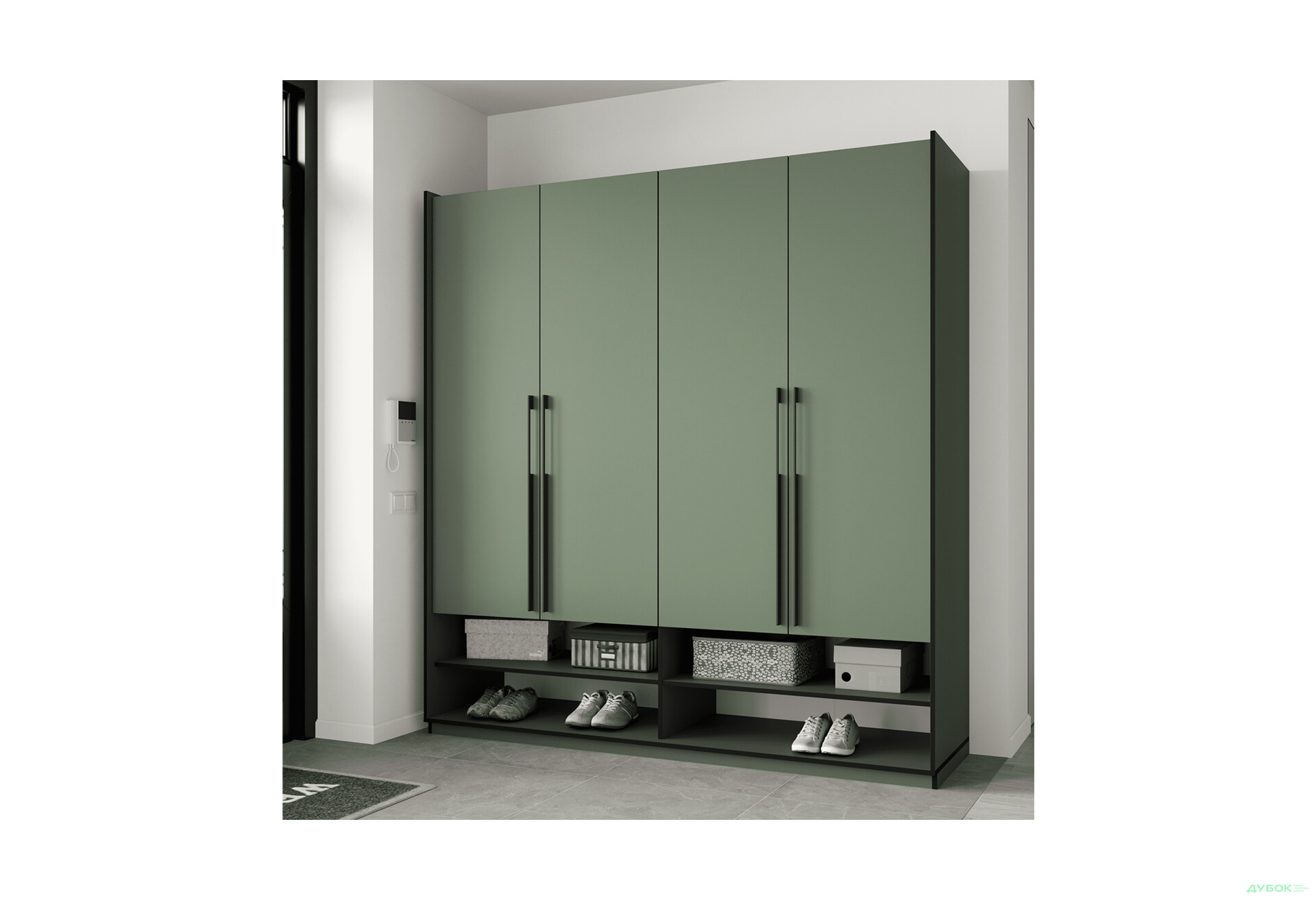 Шкаф Moreli Ramo / Рамо R-0008 4-дверный со штангами и полками 196,8 см, зелёный дымчастый - Изображение 2 Изображение 2 - Шкаф Moreli Ramo / Рамо R-0008 4-дверный со штангами и полками 196,8 см, зелёный дымчастый