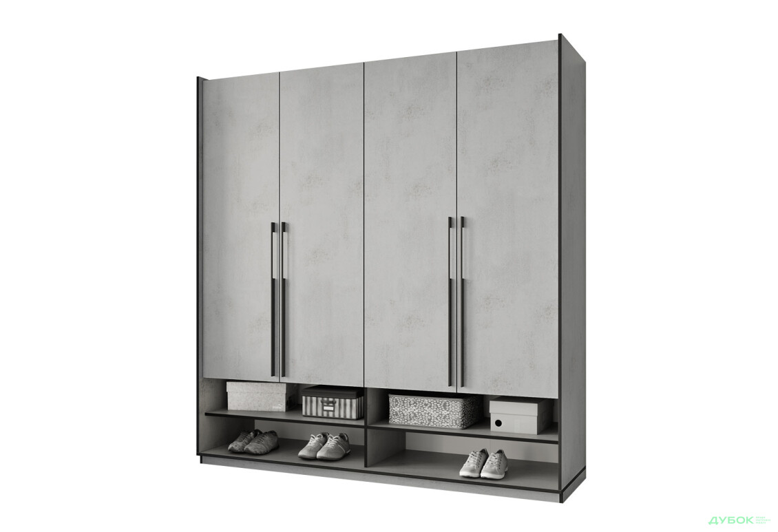 Шкаф Moreli Ramo / Рамо R-0008 4-дверный со штангами и полками 196,8 см, бетон тефра - Изображение 1 Изображение 1 - Шкаф Moreli Ramo / Рамо R-0008 4-дверный со штангами и полками 196,8 см, бетон тефра