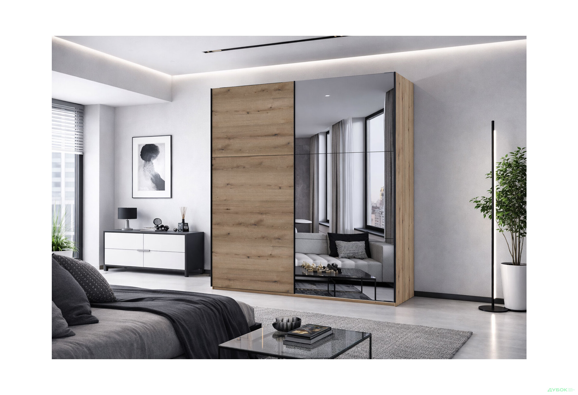 Изображение 2 - Шкаф-купе Doros G-Caiser / Джи-Кейзер 2-дверный с зеркалом 180 см, дуб эвок