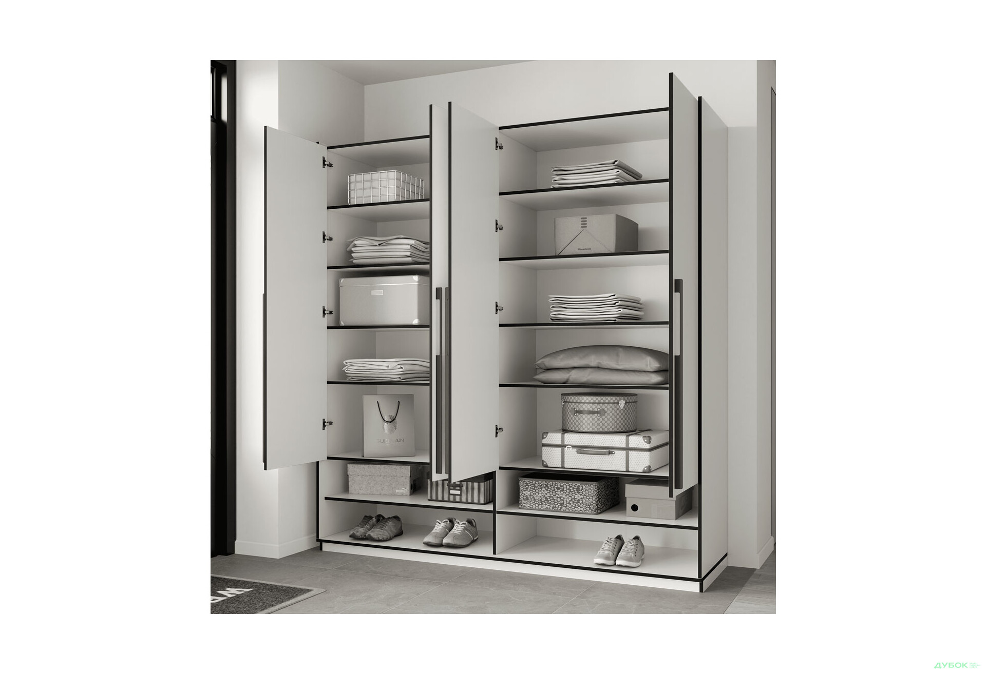 Шкаф Moreli Ramo / Рамо R-0007 4-дверный с полками 196,8 см, белый - Изображение 3 Изображение 3 - Шкаф Moreli Ramo / Рамо R-0007 4-дверный с полками 196,8 см, белый