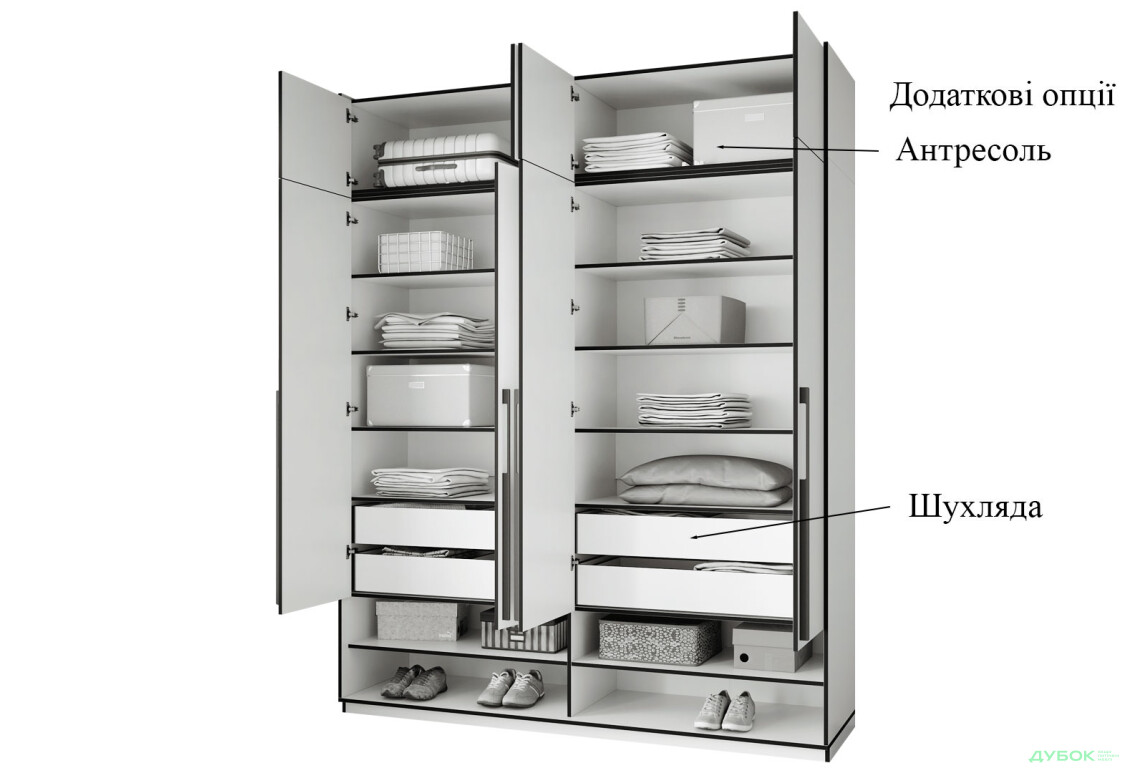 Шкаф Moreli Ramo / Рамо R-0007 4-дверный с полками 196,8 см, белый - Изображение 7 Изображение 7 - Шкаф Moreli Ramo / Рамо R-0007 4-дверный с полками 196,8 см, белый