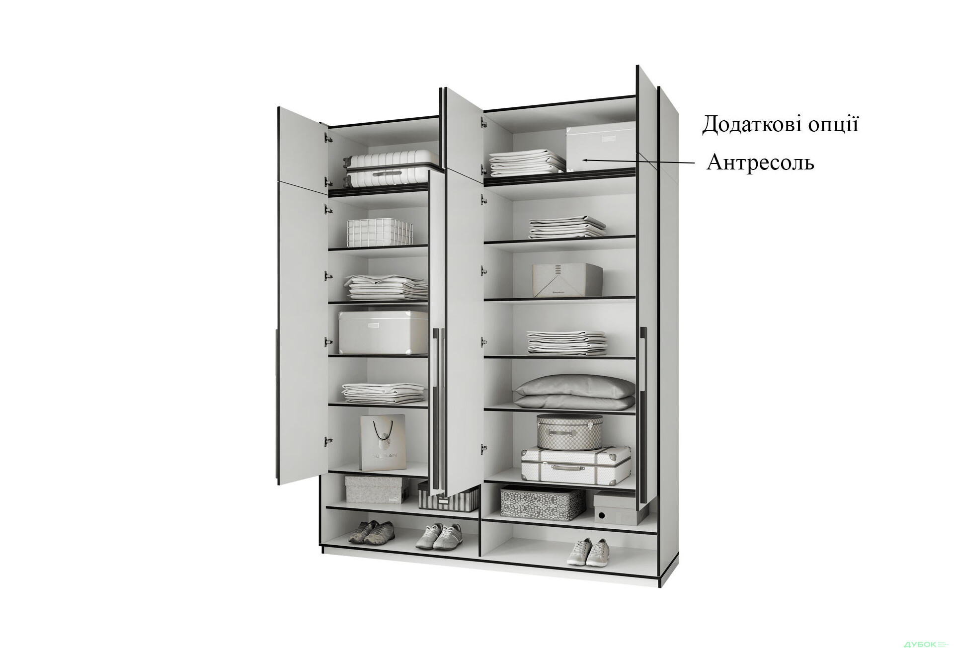 Шкаф Moreli Ramo / Рамо R-0007 4-дверный с полками 196,8 см, белый - Изображение 6 Изображение 6 - Шкаф Moreli Ramo / Рамо R-0007 4-дверный с полками 196,8 см, белый