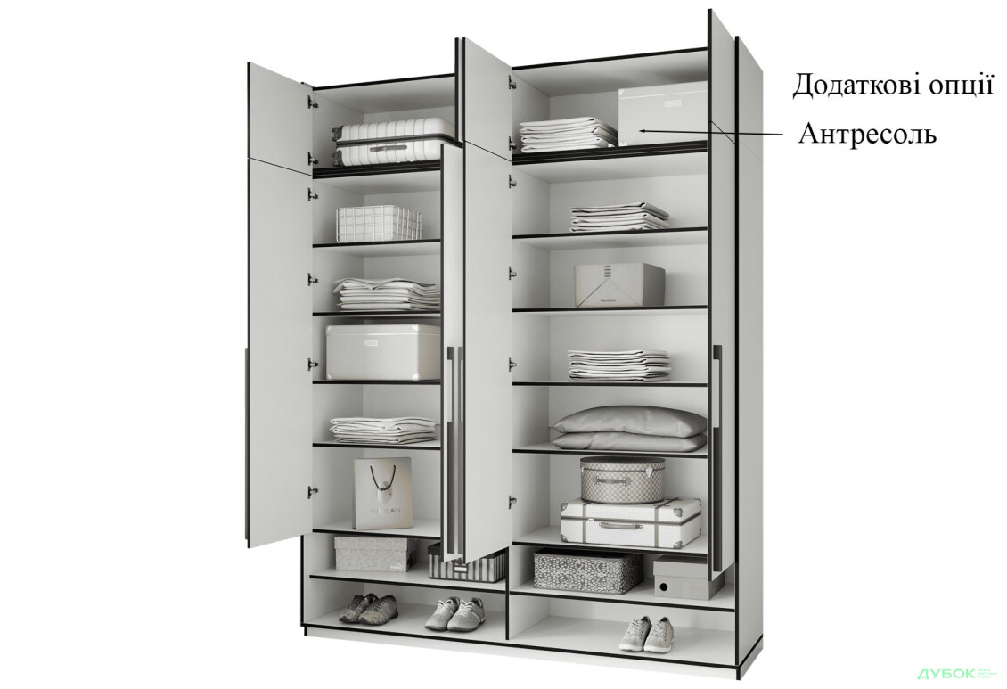 Шкаф Moreli Ramo / Рамо R-0007 4-дверный с полками 196,8 см, белый - Изображение 6 Изображение 6 - Шкаф Moreli Ramo / Рамо R-0007 4-дверный с полками 196,8 см, белый