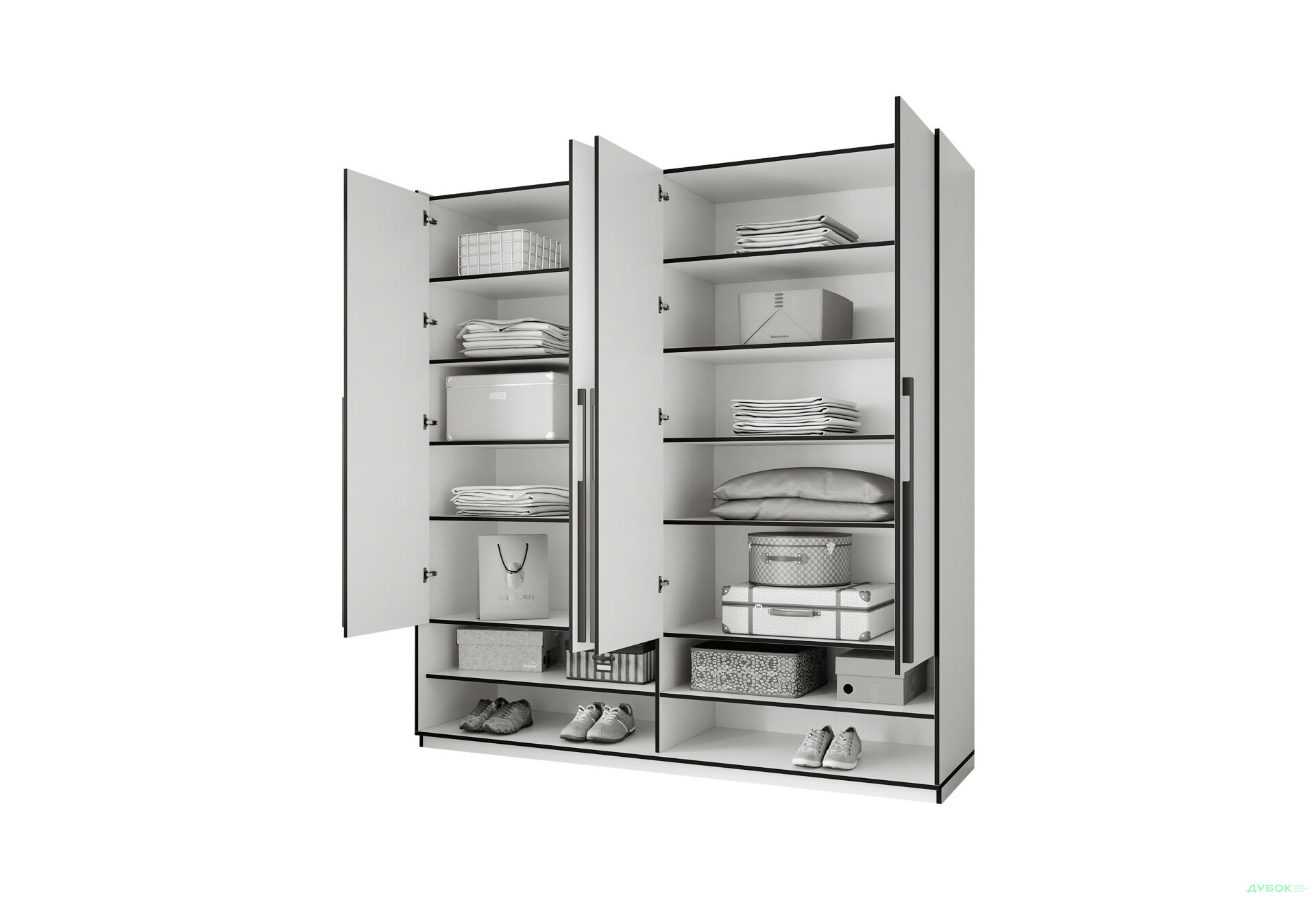 Шкаф Moreli Ramo / Рамо R-0007 4-дверный с полками 196,8 см, белый - Изображение 5 Изображение 5 - Шкаф Moreli Ramo / Рамо R-0007 4-дверный с полками 196,8 см, белый