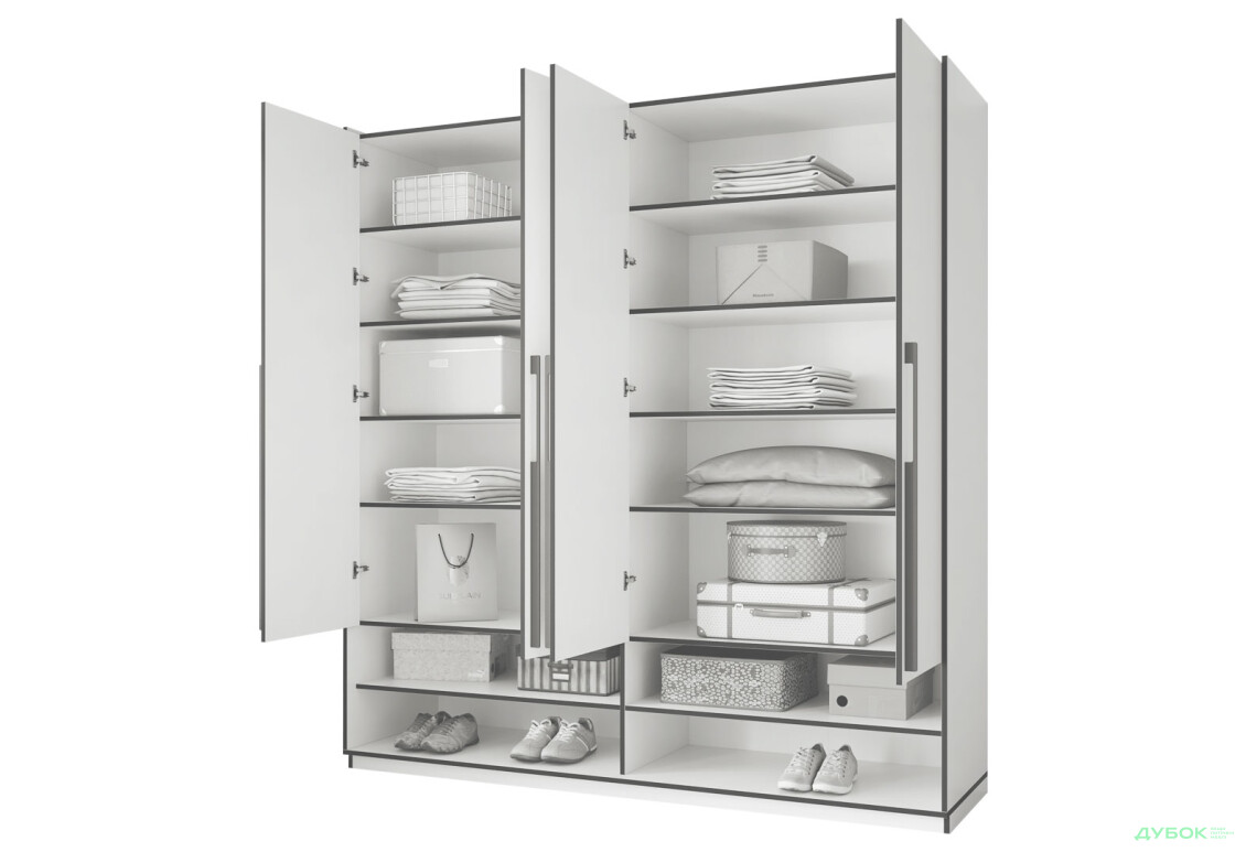 Шкаф Moreli Ramo / Рамо R-0007 4-дверный с полками 196,8 см, венге - Изображение 4 Изображение 4 - Шкаф Moreli Ramo / Рамо R-0007 4-дверный с полками 196,8 см, венге