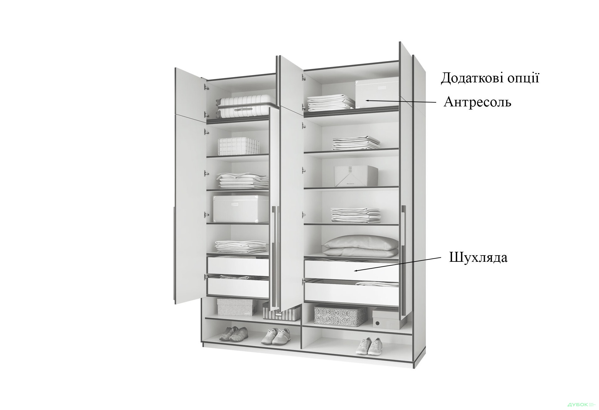 Шафа Moreli Ramo / Рамо R-0007 4-дверна з полицями 196,8 см, кашемір - Зображення 6 Зображення 6 - Шафа Moreli Ramo / Рамо R-0007 4-дверна з полицями 196,8 см, кашемір