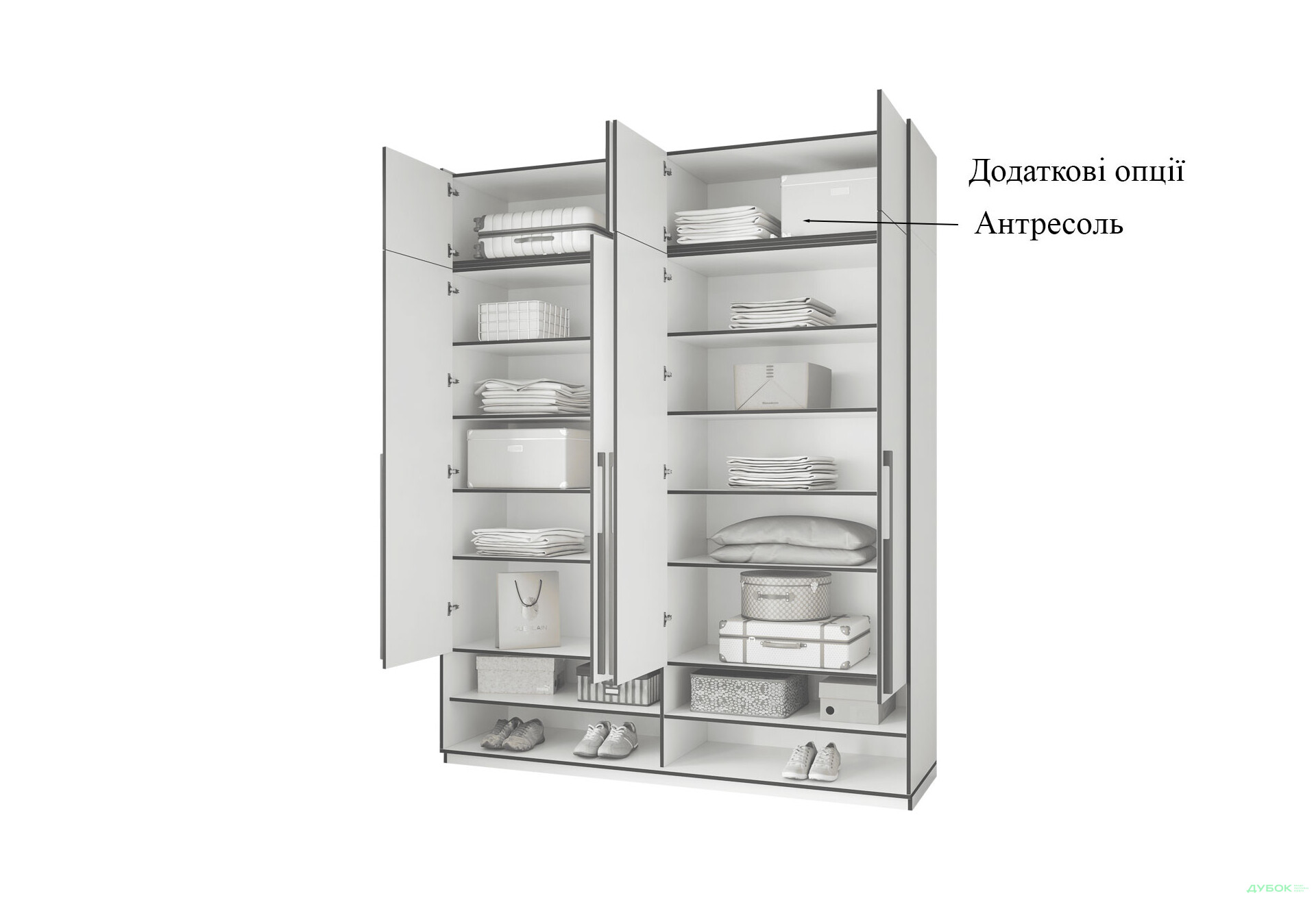 Шафа Moreli Ramo / Рамо R-0007 4-дверна з полицями 196,8 см, дуб гранж пісочний - Зображення 5 Зображення 5 - Шафа Moreli Ramo / Рамо R-0007 4-дверна з полицями 196,8 см, дуб гранж пісочний