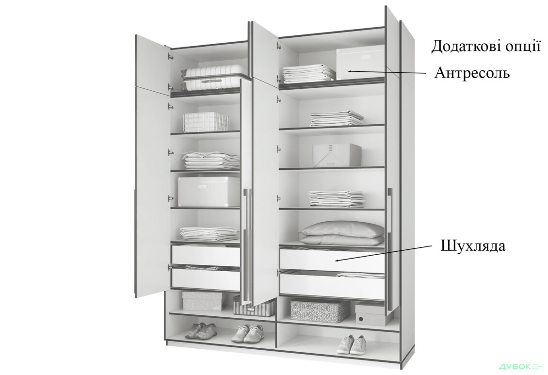 Шкаф Moreli Ramo / Рамо R-0007 4-дверный с полками 196,8 см, бетон тёмный - Изображение 6 Изображение 6 - Шкаф Moreli Ramo / Рамо R-0007 4-дверный с полками 196,8 см, бетон тёмный