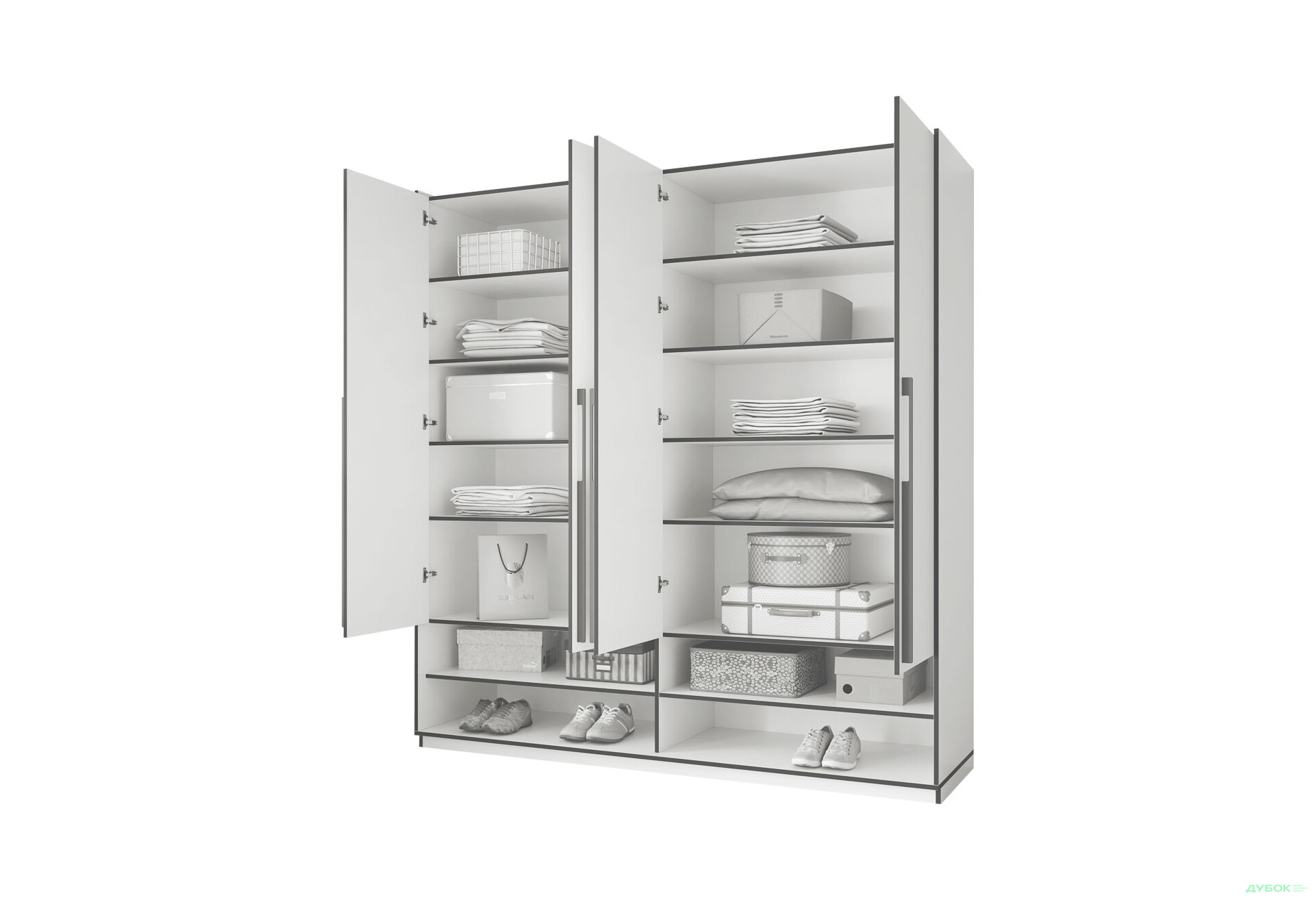 Шкаф Moreli Ramo / Рамо R-0007 4-дверный с полками 196,8 см, бетон тёмный - Изображение 4 Изображение 4 - Шкаф Moreli Ramo / Рамо R-0007 4-дверный с полками 196,8 см, бетон тёмный