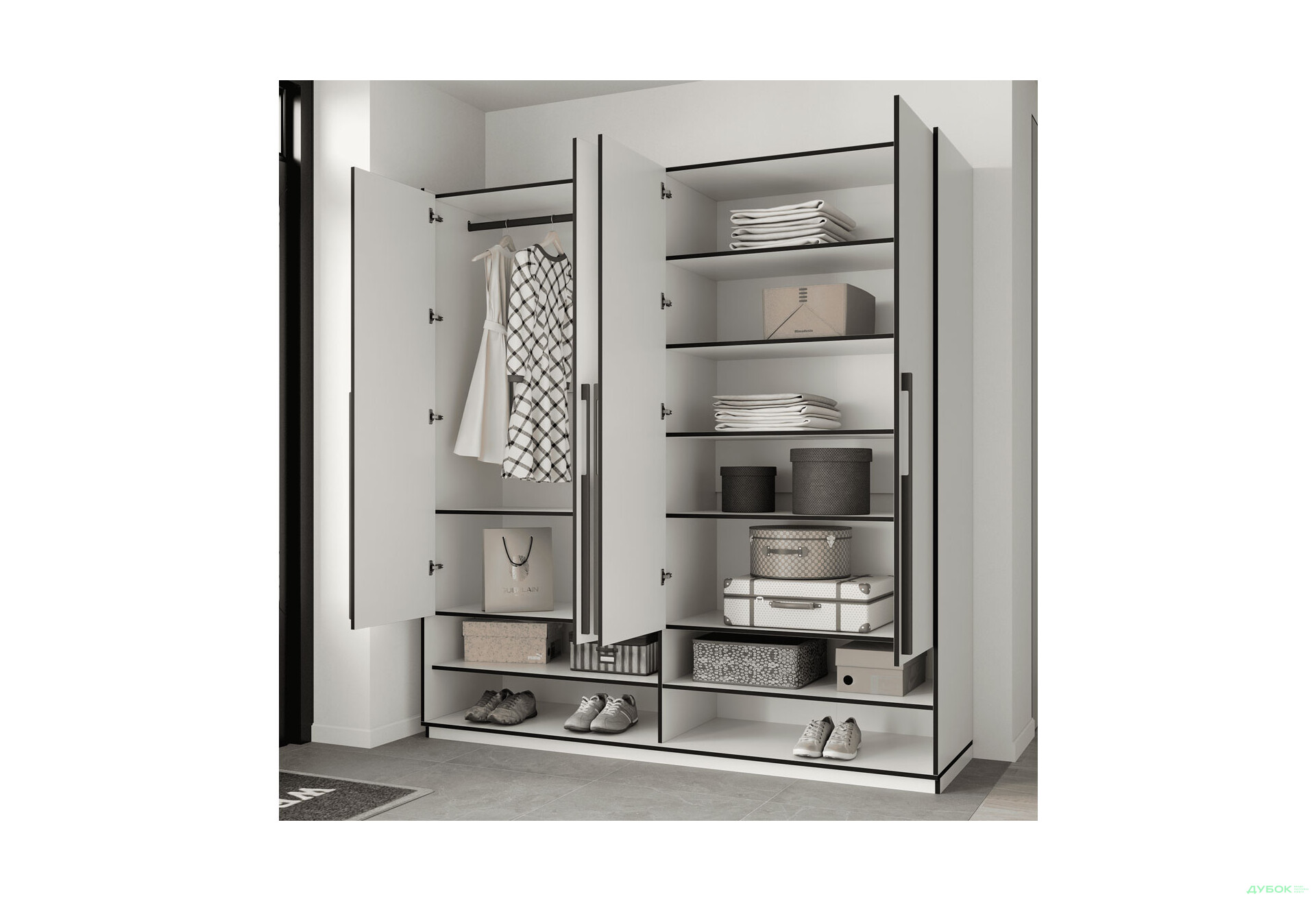 Шафа Moreli Ramo / Рамо R-0009 4-дверна зі штангою зліва та полицями 196,8 см, біла - Зображення 3 Зображення 3 - Шафа Moreli Ramo / Рамо R-0009 4-дверна зі штангою зліва та полицями 196,8 см, біла