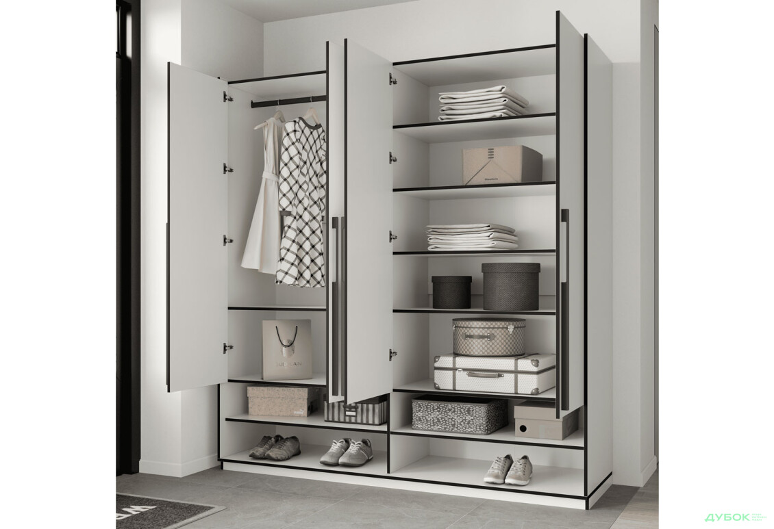 Шафа Moreli Ramo / Рамо R-0009 4-дверна зі штангою зліва та полицями 196,8 см, біла - Зображення 3 Зображення 3 - Шафа Moreli Ramo / Рамо R-0009 4-дверна зі штангою зліва та полицями 196,8 см, біла