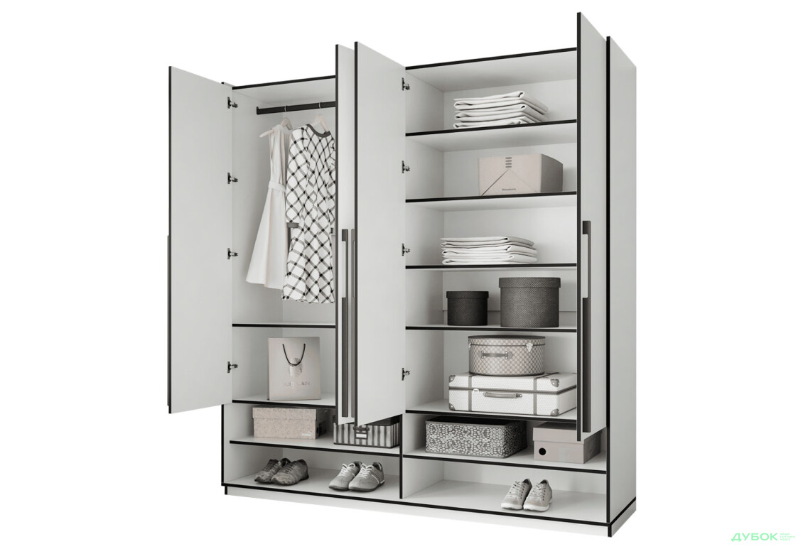 Шафа Moreli Ramo / Рамо R-0009 4-дверна зі штангою зліва та полицями 196,8 см, біла - Зображення 5 Зображення 5 - Шафа Moreli Ramo / Рамо R-0009 4-дверна зі штангою зліва та полицями 196,8 см, біла