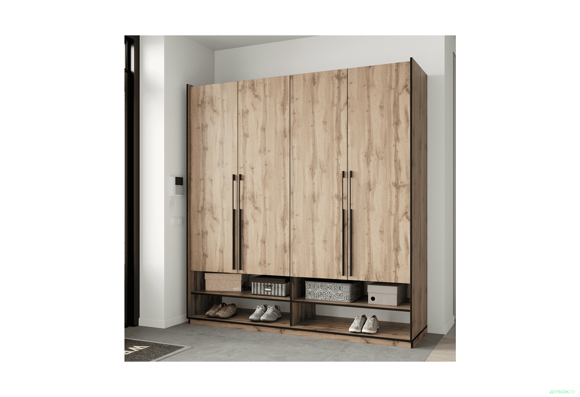 Шкаф Moreli Ramo / Рамо R-0009 4-дверный со штангой слева и полками 196,8 см, дуб аппалачи - Изображение 2 Изображение 2 - Шкаф Moreli Ramo / Рамо R-0009 4-дверный со штангой слева и полками 196,8 см, дуб аппалачи