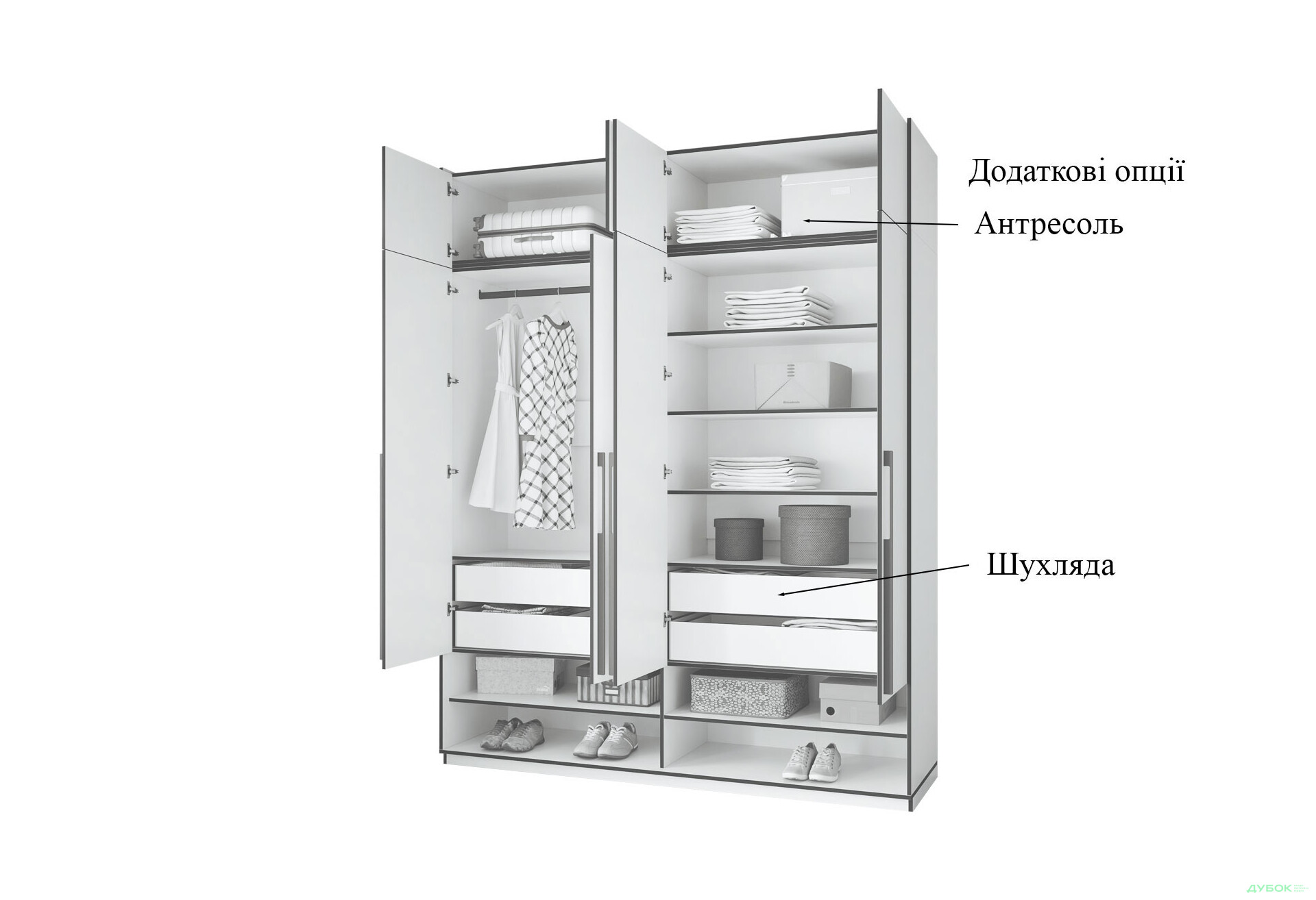 Шкаф Moreli Ramo / Рамо R-0009 4-дверный со штангой слева и полками 196,8 см, кашемир - Изображение 7 Изображение 7 - Шкаф Moreli Ramo / Рамо R-0009 4-дверный со штангой слева и полками 196,8 см, кашемир