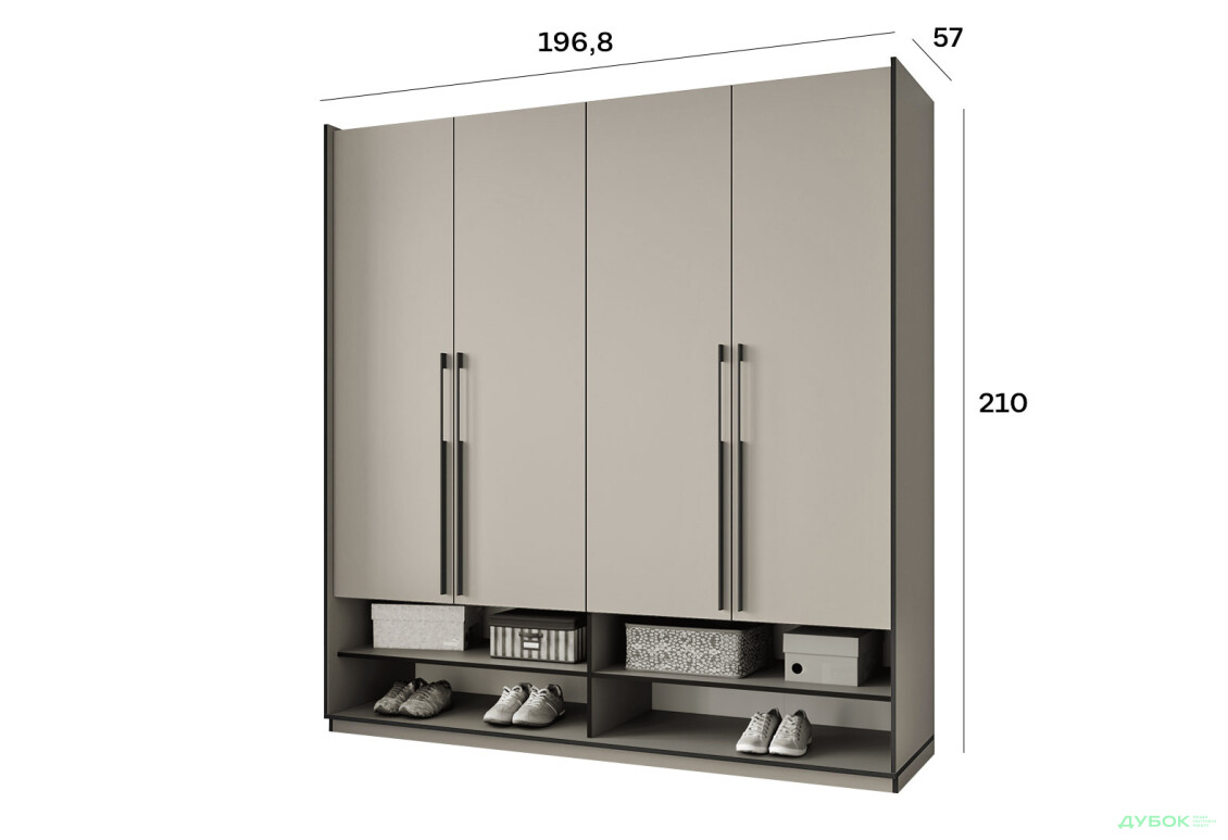 Шкаф Moreli Ramo / Рамо R-0009 4-дверный со штангой слева и полками 196,8 см, кашемир - Изображение 3 Изображение 3 - Шкаф Moreli Ramo / Рамо R-0009 4-дверный со штангой слева и полками 196,8 см, кашемир