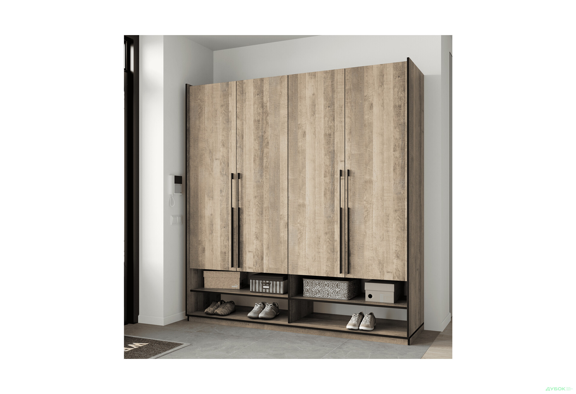 Шкаф Moreli Ramo / Рамо R-0009 4-дверный со штангой слева и полками 196,8 см, дуб гранж песочный - Изображение 2 Изображение 2 - Шкаф Moreli Ramo / Рамо R-0009 4-дверный со штангой слева и полками 196,8 см, дуб гранж песочный