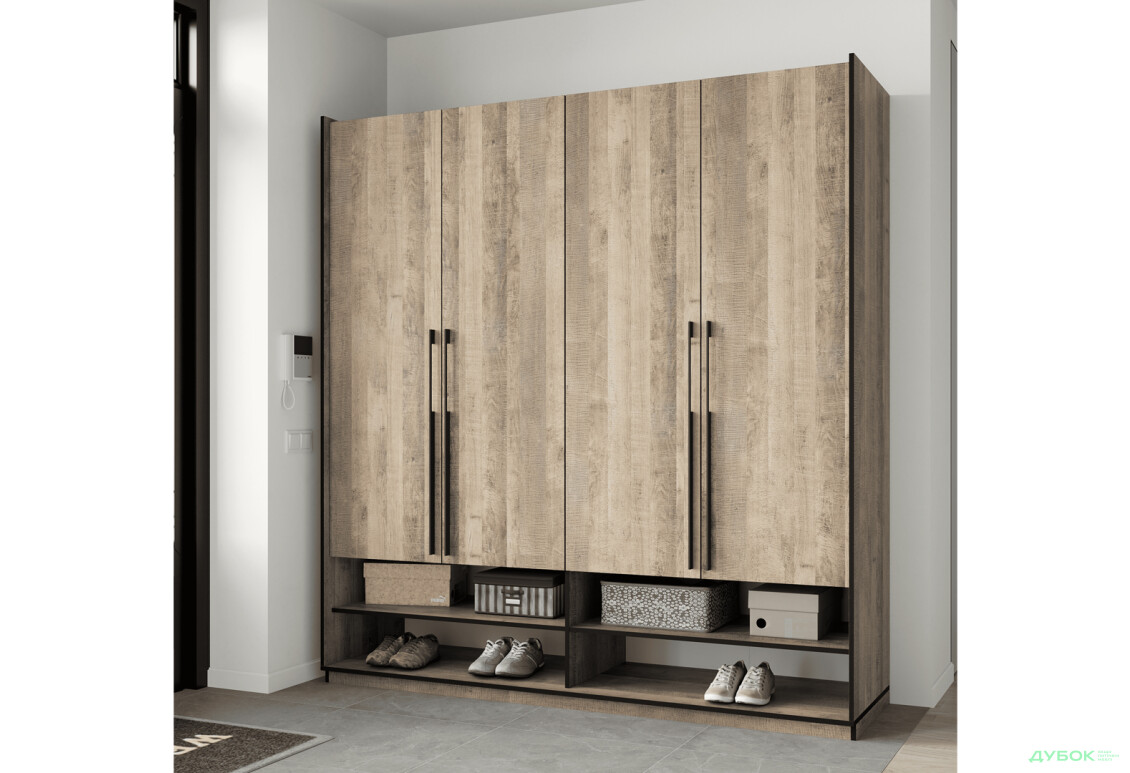 Шкаф Moreli Ramo / Рамо R-0009 4-дверный со штангой слева и полками 196,8 см, дуб гранж песочный - Изображение 2 Изображение 2 - Шкаф Moreli Ramo / Рамо R-0009 4-дверный со штангой слева и полками 196,8 см, дуб гранж песочный