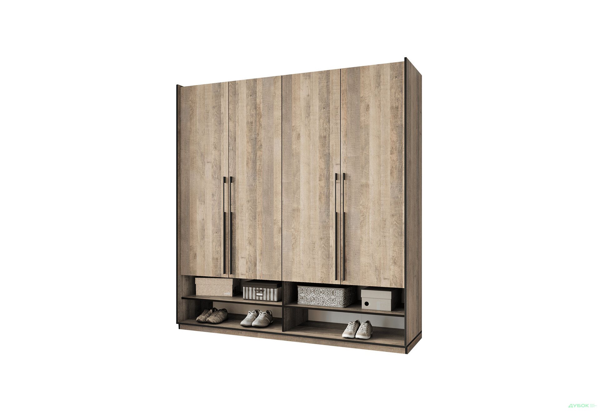 Шкаф Moreli Ramo / Рамо R-0009 4-дверный со штангой слева и полками 196,8 см, дуб гранж песочный - Изображение 1 Изображение 1 - Шкаф Moreli Ramo / Рамо R-0009 4-дверный со штангой слева и полками 196,8 см, дуб гранж песочный