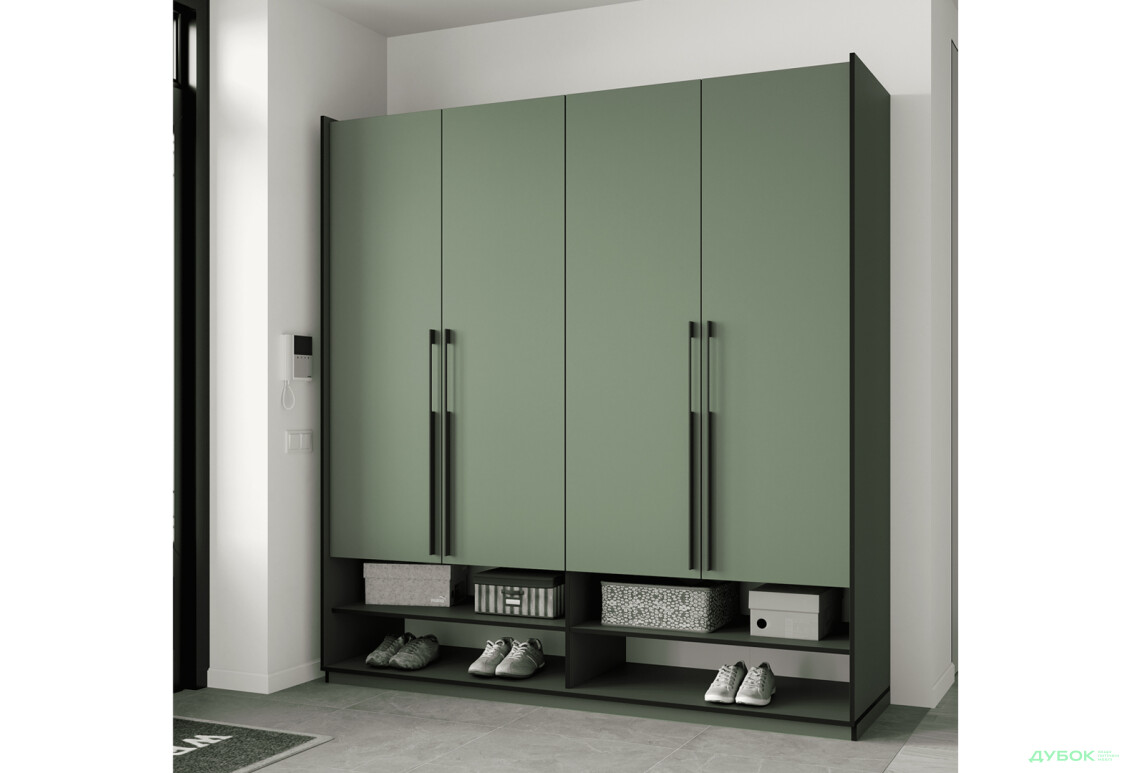 Шафа Moreli Ramo / Рамо R-0009 4-дверна зі штангою зліва та полицями 196,8 см, зелений димчастий - Зображення 2 Зображення 2 - Шафа Moreli Ramo / Рамо R-0009 4-дверна зі штангою зліва та полицями 196,8 см, зелений димчастий