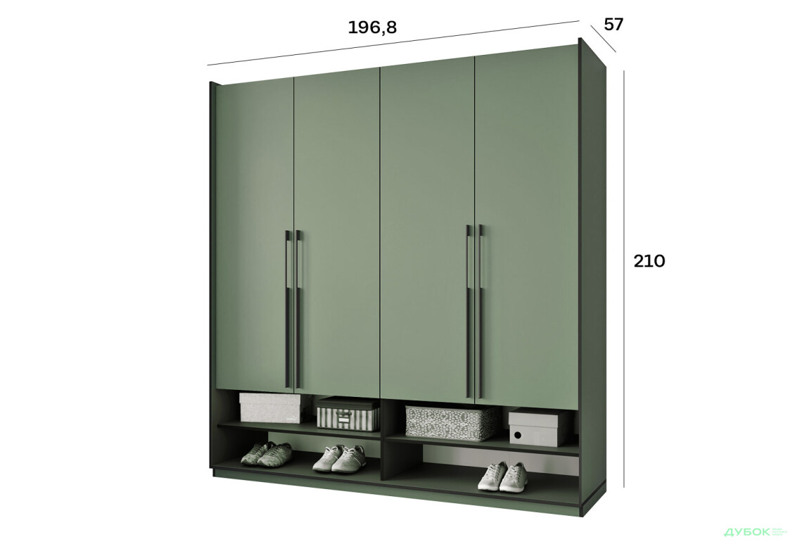 Шафа Moreli Ramo / Рамо R-0009 4-дверна зі штангою зліва та полицями 196,8 см, зелений димчастий - Зображення 3 Зображення 3 - Шафа Moreli Ramo / Рамо R-0009 4-дверна зі штангою зліва та полицями 196,8 см, зелений димчастий