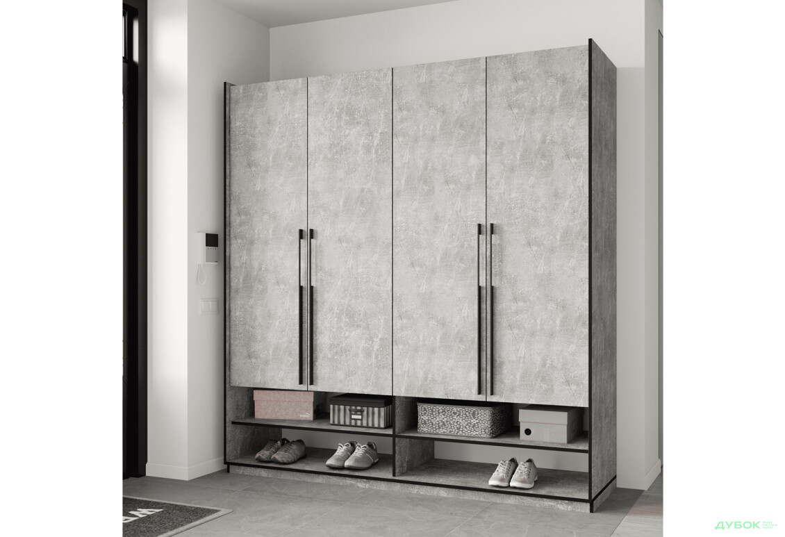 Шафа Moreli Ramo / Рамо R-0009 4-дверна зі штангою зліва та полицями 196,8 см, бетон - Зображення 2 Зображення 2 - Шафа Moreli Ramo / Рамо R-0009 4-дверна зі штангою зліва та полицями 196,8 см, бетон