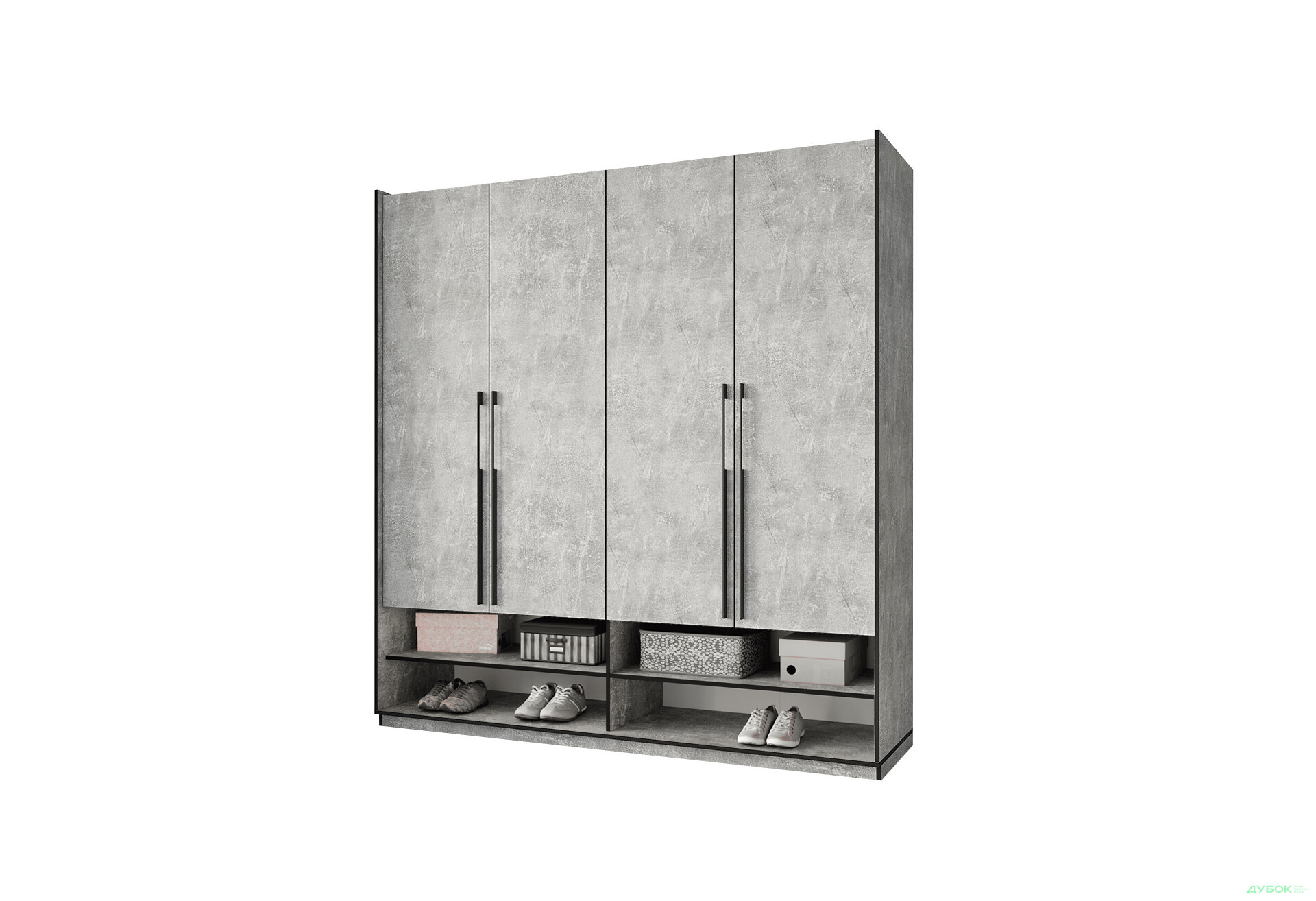 Шафа Moreli Ramo / Рамо R-0009 4-дверна зі штангою зліва та полицями 196,8 см, бетон - Зображення 1 Зображення 1 - Шафа Moreli Ramo / Рамо R-0009 4-дверна зі штангою зліва та полицями 196,8 см, бетон