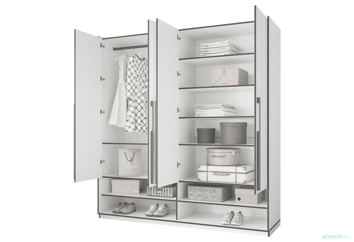 Шафа Moreli Ramo / Рамо R-0009 4-дверна зі штангою зліва та полицями 196,8 см, бетон темний - Зображення 4 Зображення 4 - Шафа Moreli Ramo / Рамо R-0009 4-дверна зі штангою зліва та полицями 196,8 см, бетон темний