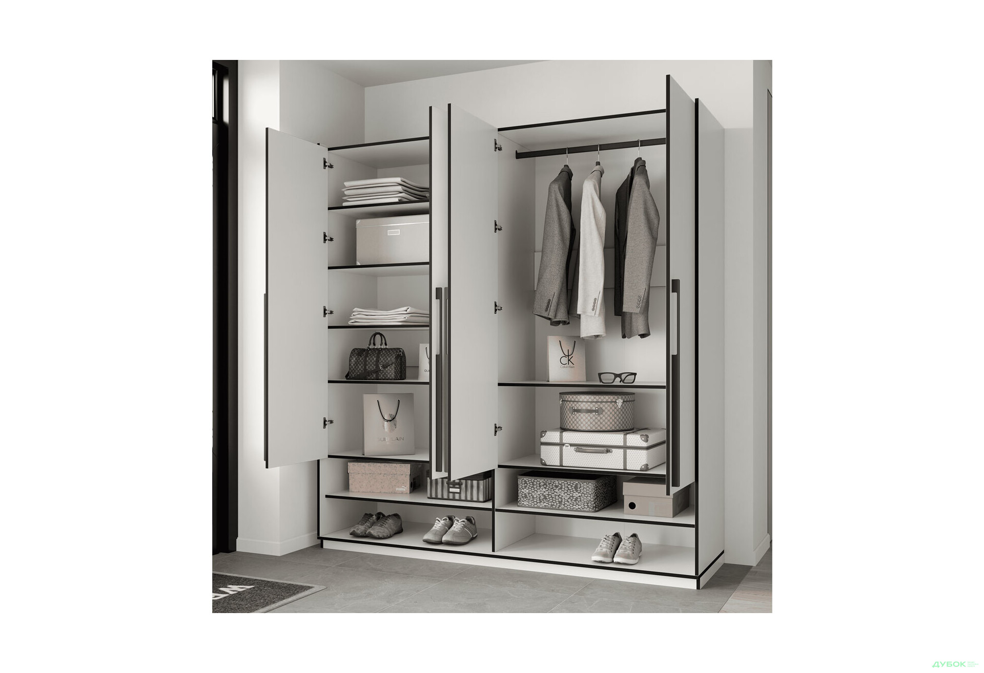 Шкаф Moreli Ramo / Рамо R-0010 4-дверный со штангой справа и полками 196,8 см, белый - Изображение 3 Изображение 3 - Шкаф Moreli Ramo / Рамо R-0010 4-дверный со штангой справа и полками 196,8 см, белый