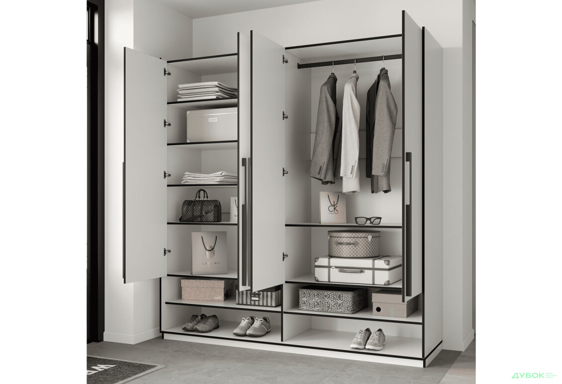 Шкаф Moreli Ramo / Рамо R-0010 4-дверный со штангой справа и полками 196,8 см, белый - Изображение 3 Изображение 3 - Шкаф Moreli Ramo / Рамо R-0010 4-дверный со штангой справа и полками 196,8 см, белый