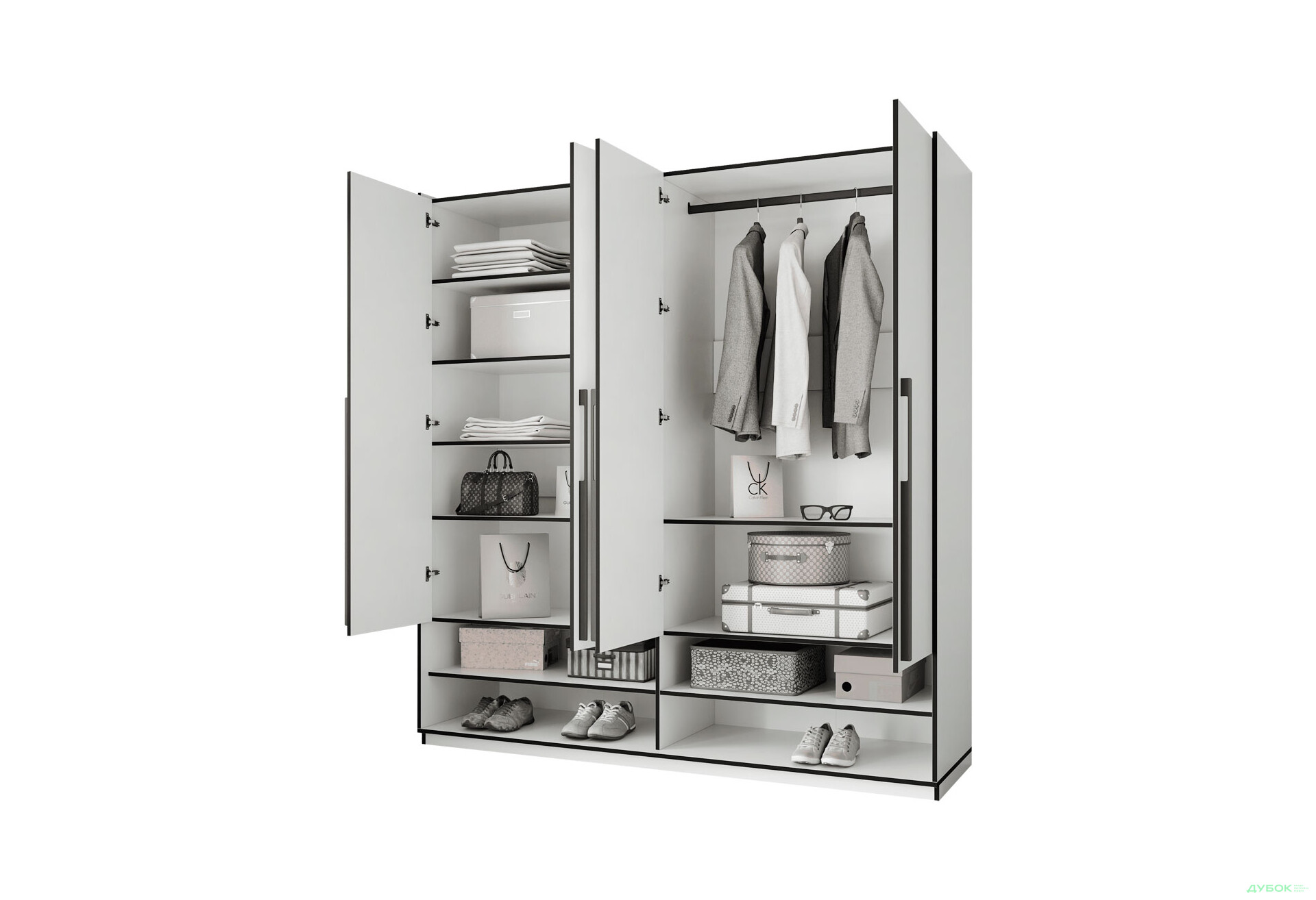 Шкаф Moreli Ramo / Рамо R-0010 4-дверный со штангой справа и полками 196,8 см, белый - Изображение 5 Изображение 5 - Шкаф Moreli Ramo / Рамо R-0010 4-дверный со штангой справа и полками 196,8 см, белый