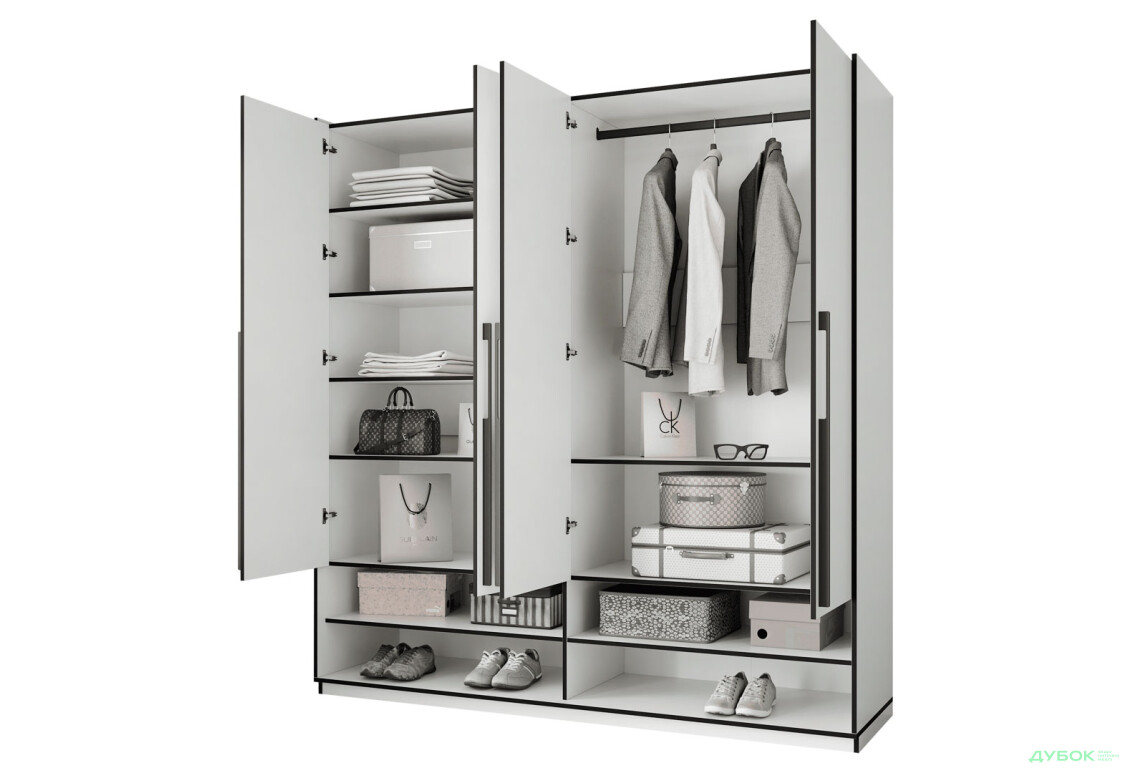 Шкаф Moreli Ramo / Рамо R-0010 4-дверный со штангой справа и полками 196,8 см, белый - Изображение 5 Изображение 5 - Шкаф Moreli Ramo / Рамо R-0010 4-дверный со штангой справа и полками 196,8 см, белый