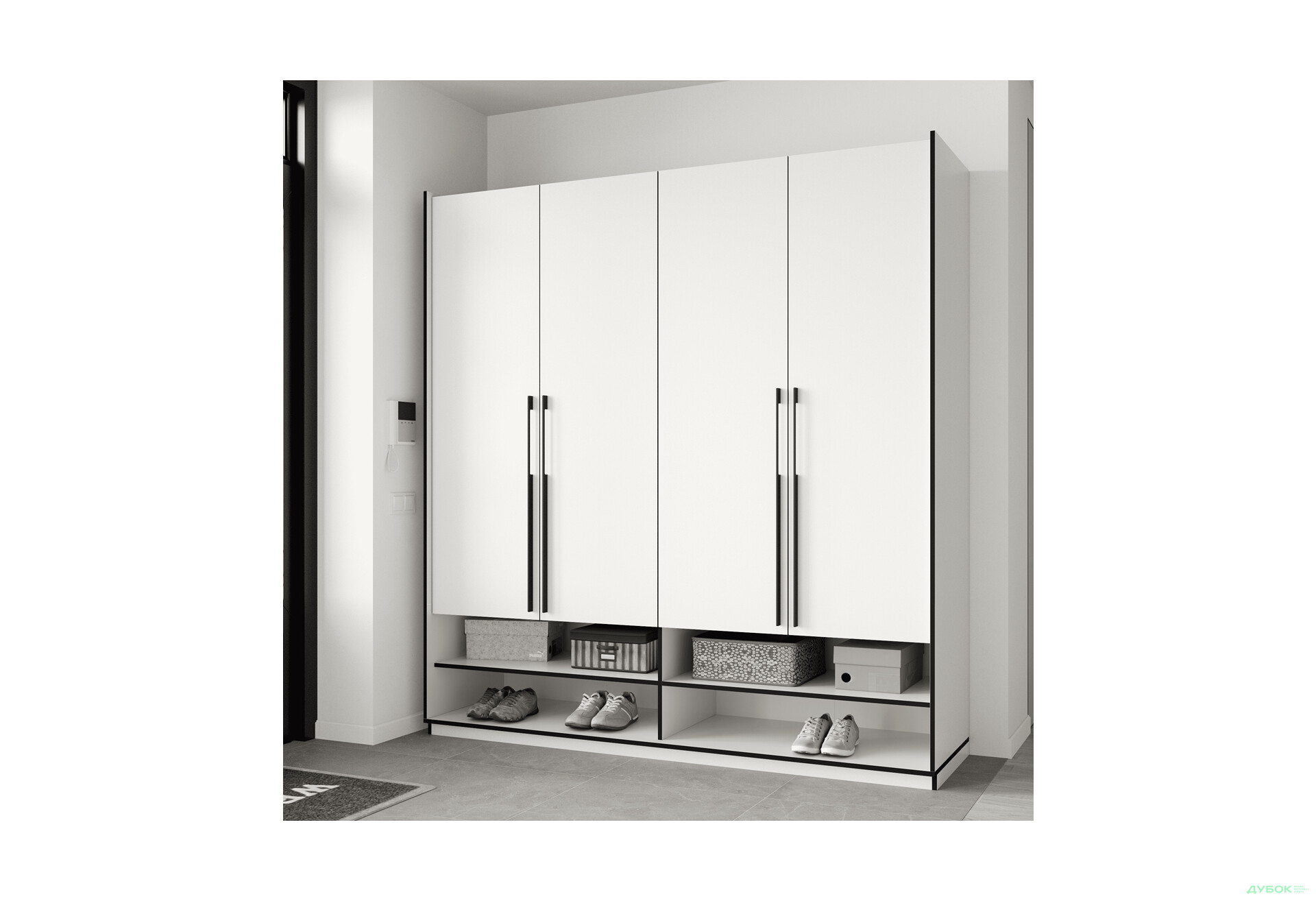 Шкаф Moreli Ramo / Рамо R-0010 4-дверный со штангой справа и полками 196,8 см, белый - Изображение 2 Изображение 2 - Шкаф Moreli Ramo / Рамо R-0010 4-дверный со штангой справа и полками 196,8 см, белый